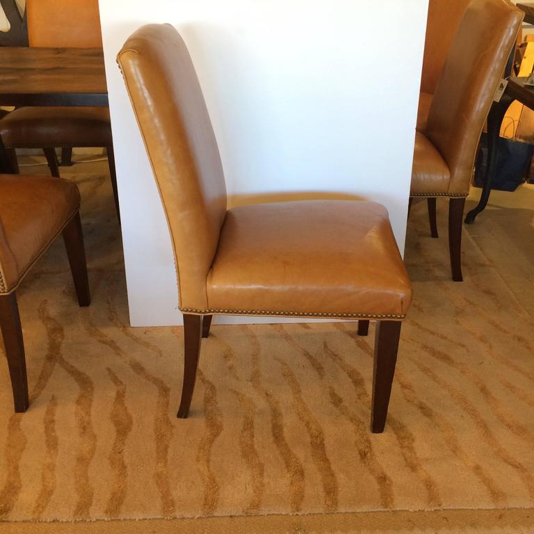 Set of Eight Caramel Leather Dining Chairs at 1stdibs