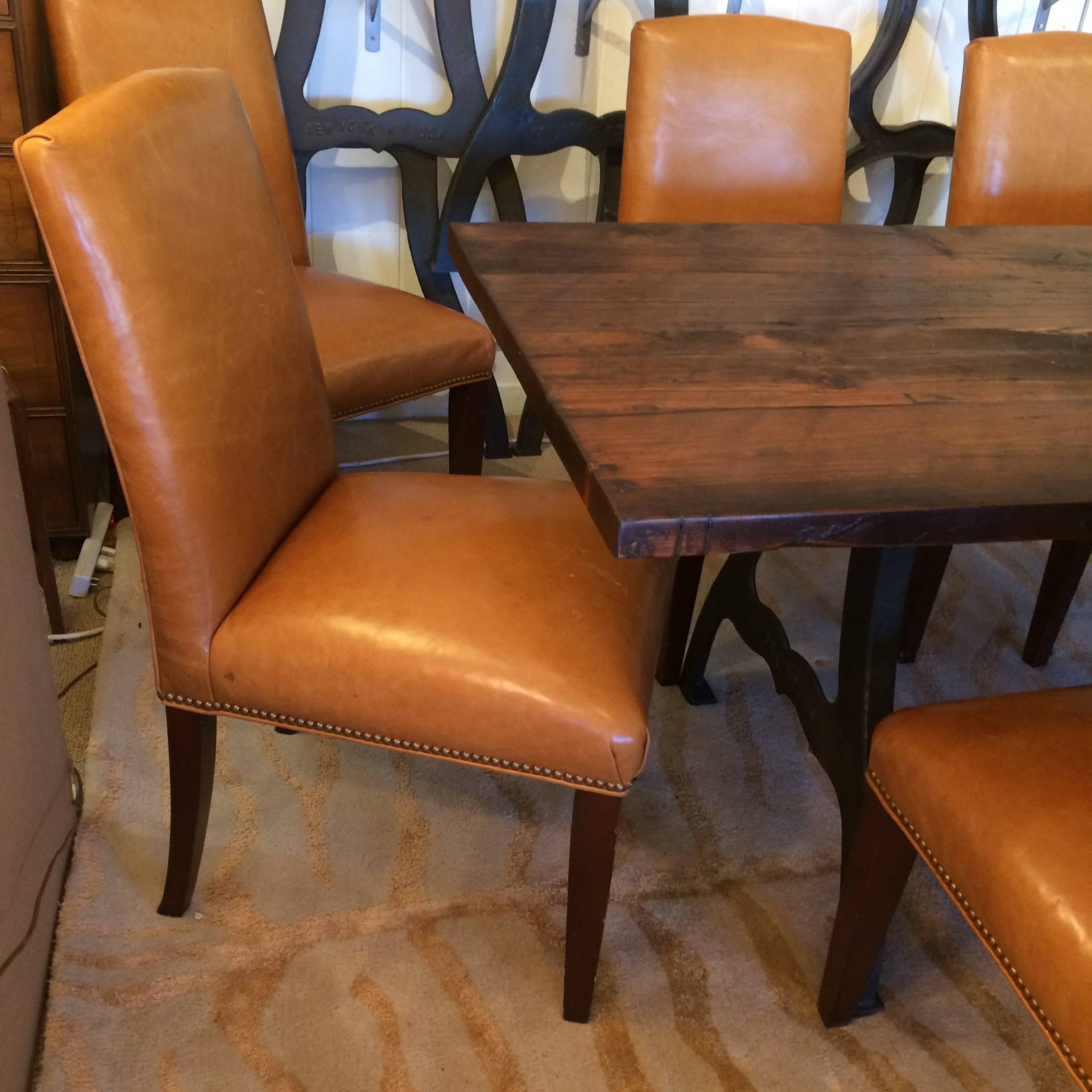 Set of Eight Caramel Leather Dining Chairs 3
