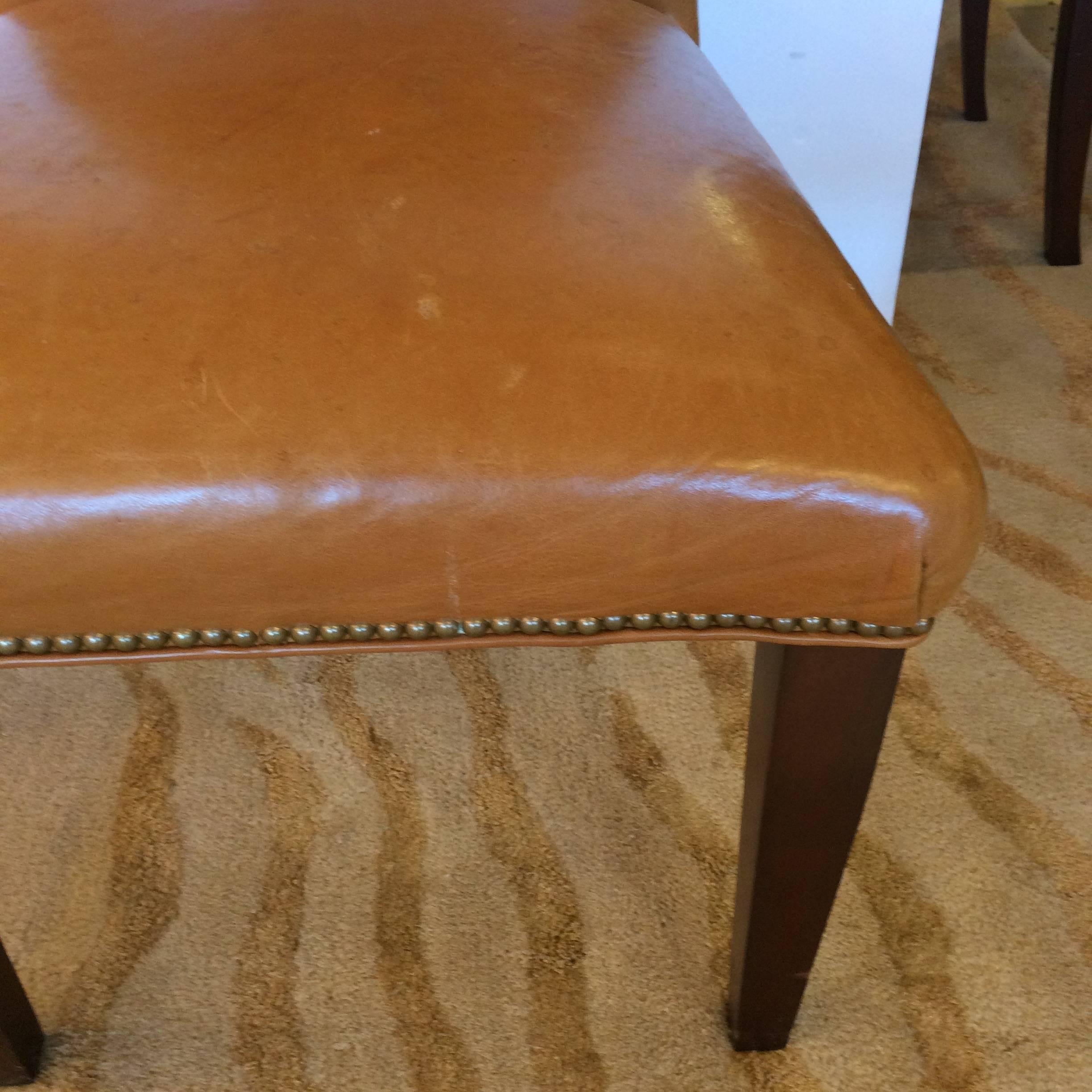 Set of Eight Caramel Leather Dining Chairs 1