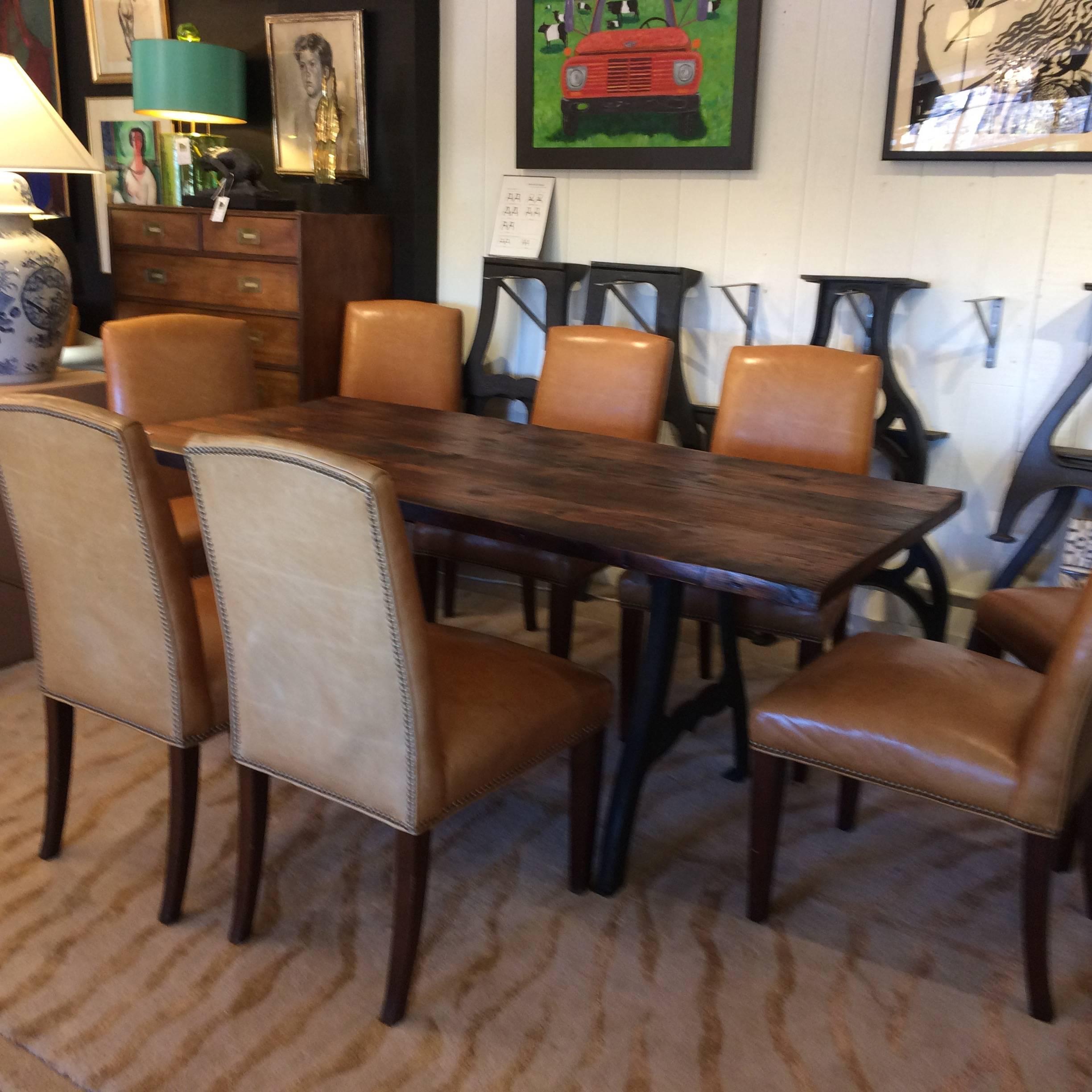 Set of Eight Caramel Leather Dining Chairs 2