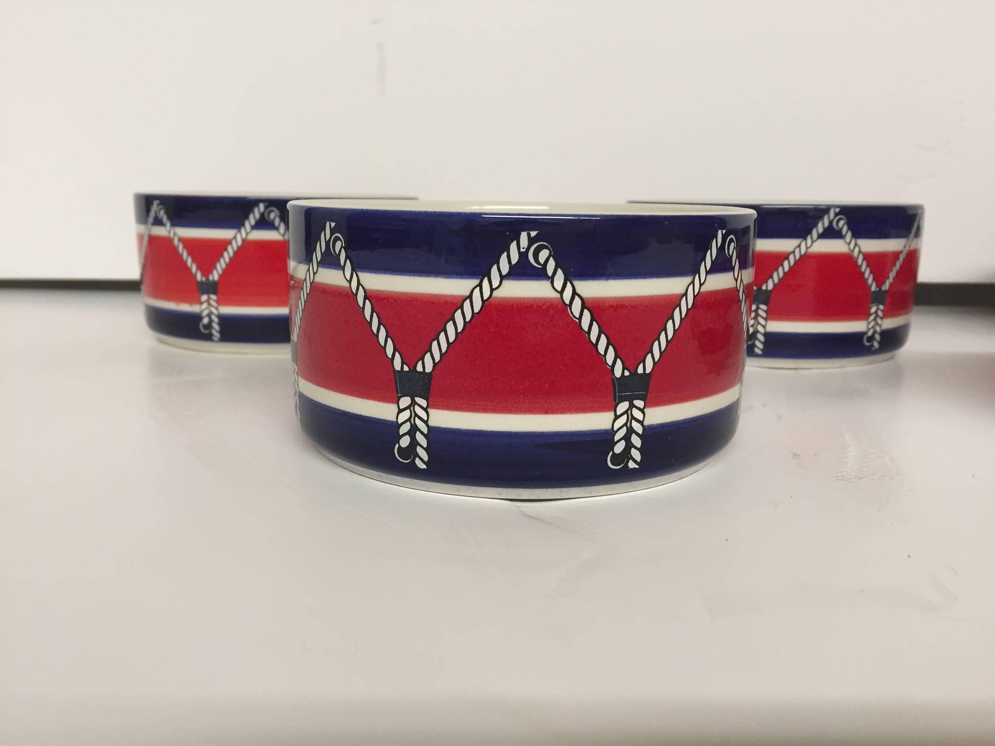 Mid-Century Modern Red White and Blue Mancioli Drum Motiffe Dinnerware