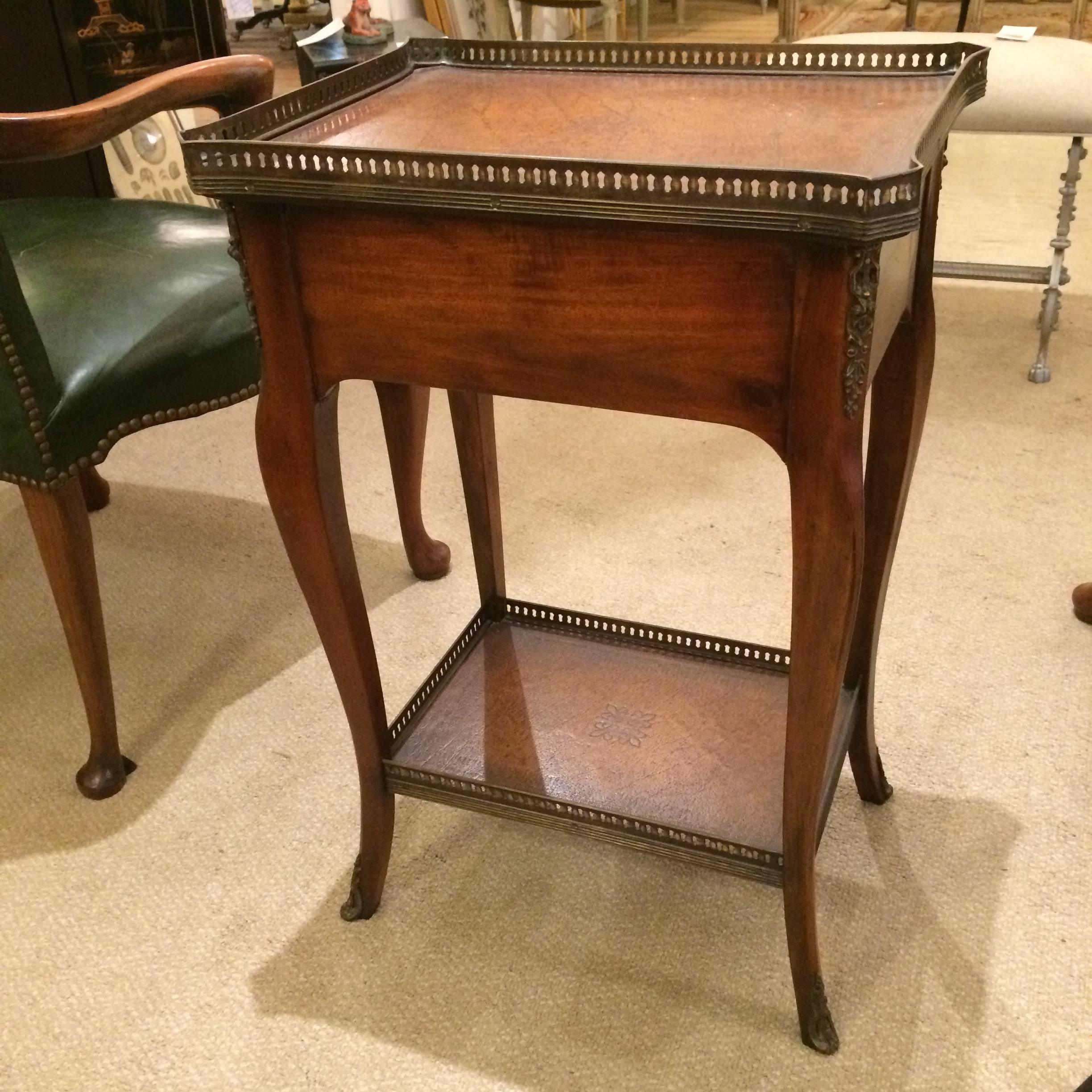 Rich Theodore Alexander Wood and Leather Side Table 2