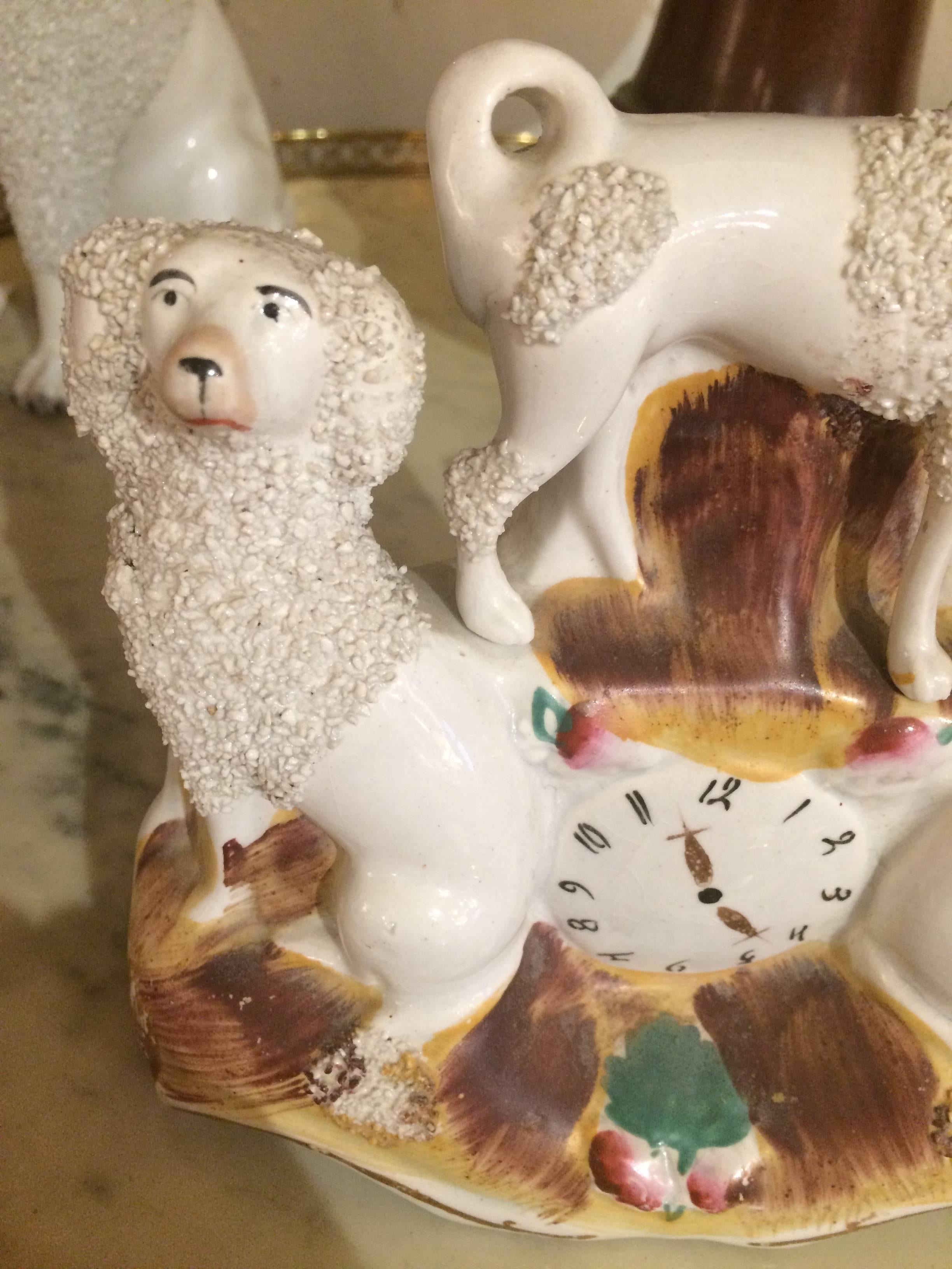 Victorian Trio of Staffordshire Spaniels on Faux Clock