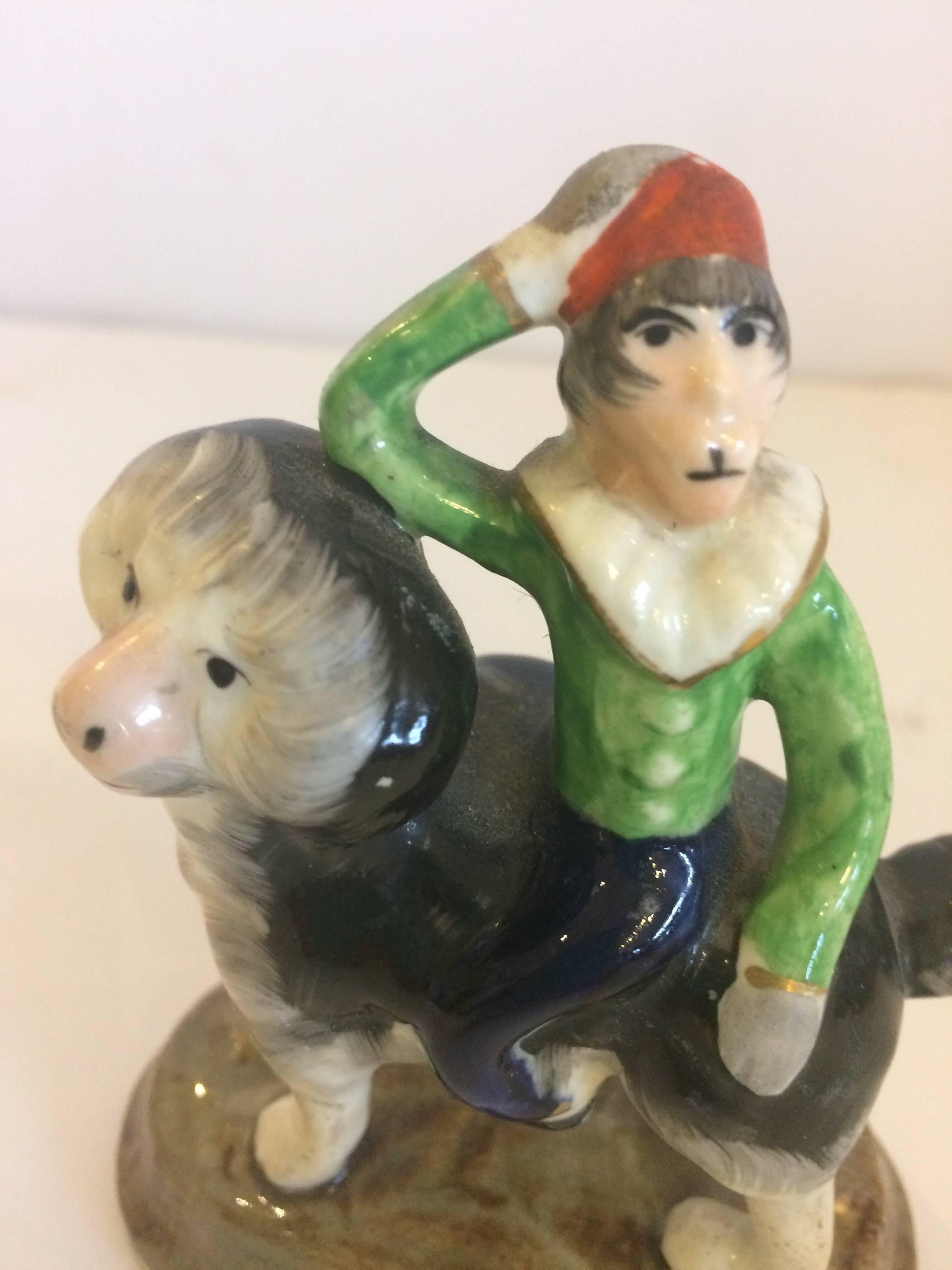 Victorian Darling Little Staffordshire Monkey Riding on Dog