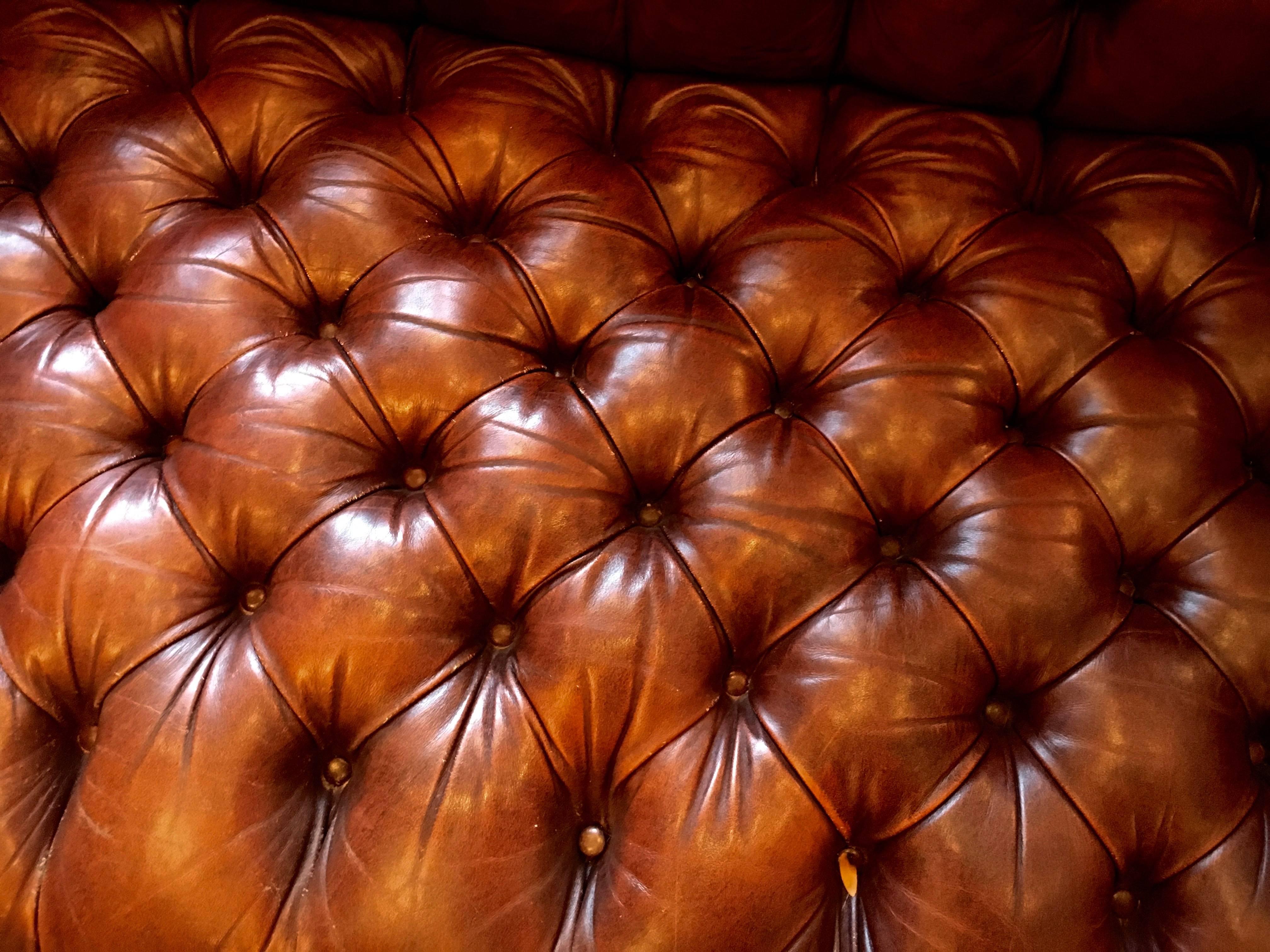 American Libraryish Classic Warm Brown Leather Chesterfield Sofa