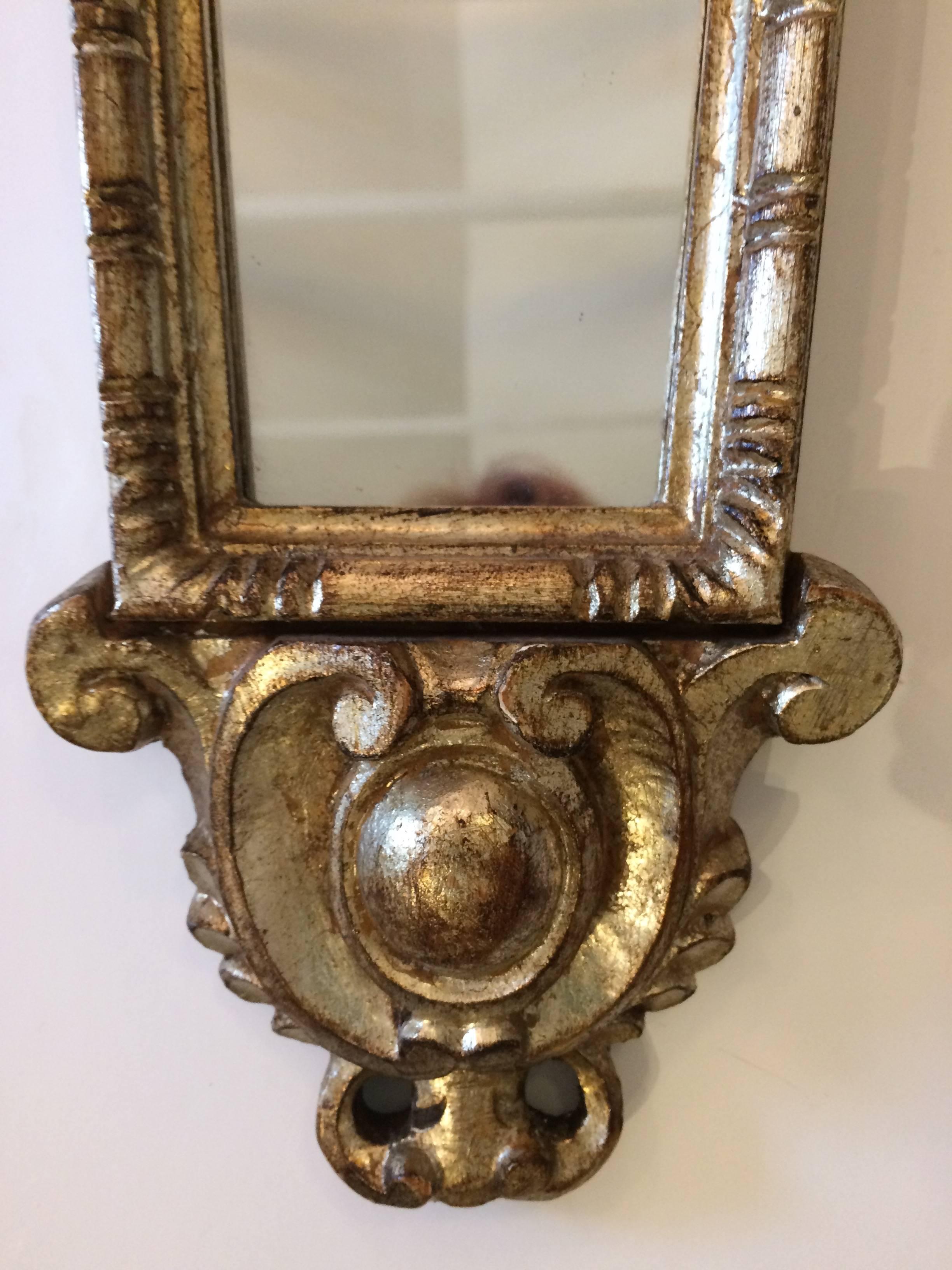 Pair of Glamorous Italian Silvergilt and Mirrored Panel Sconces 1