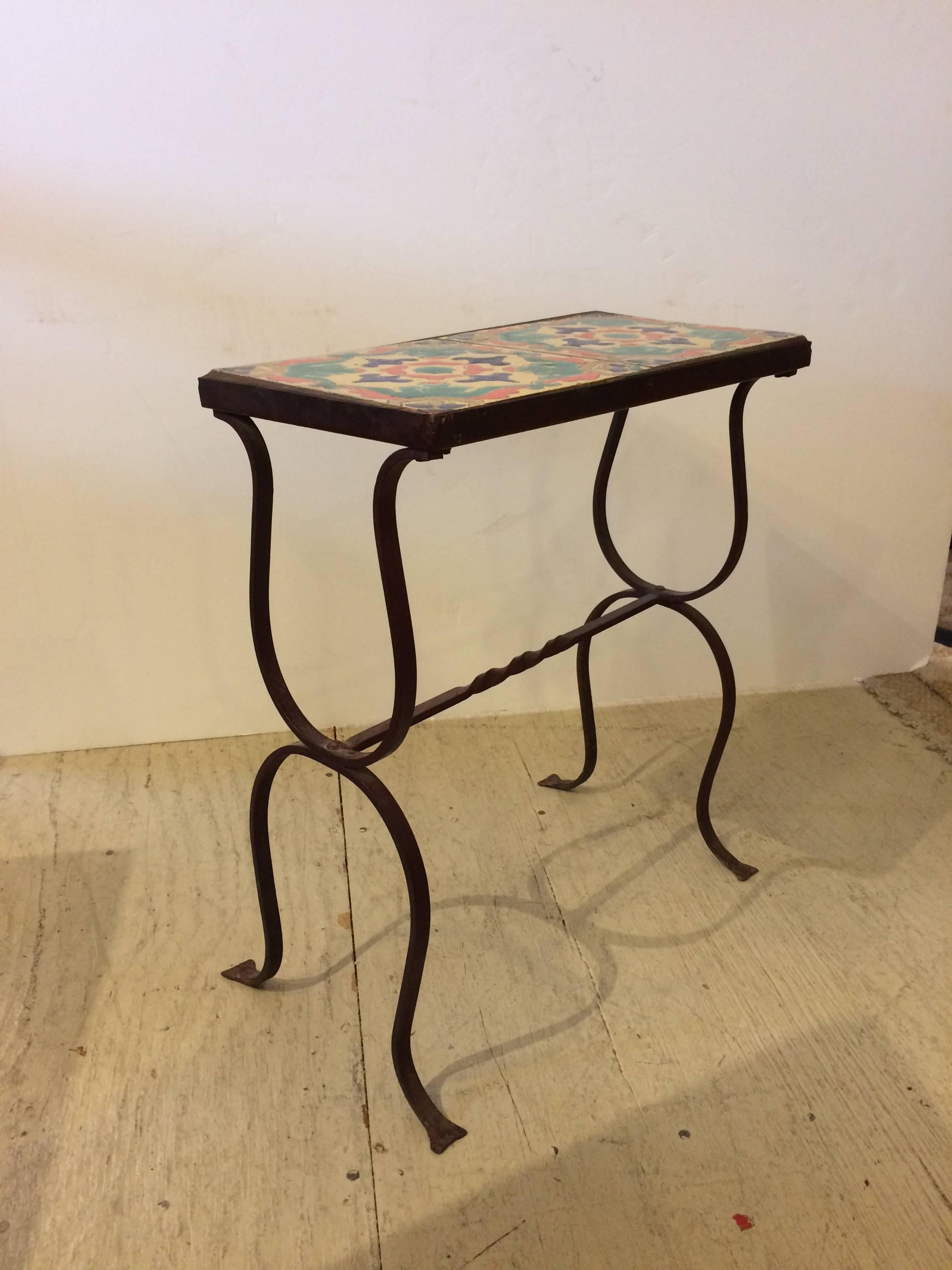 Arts and Crafts California Arts & Crafts Iron and Tile Side or Drinks Table