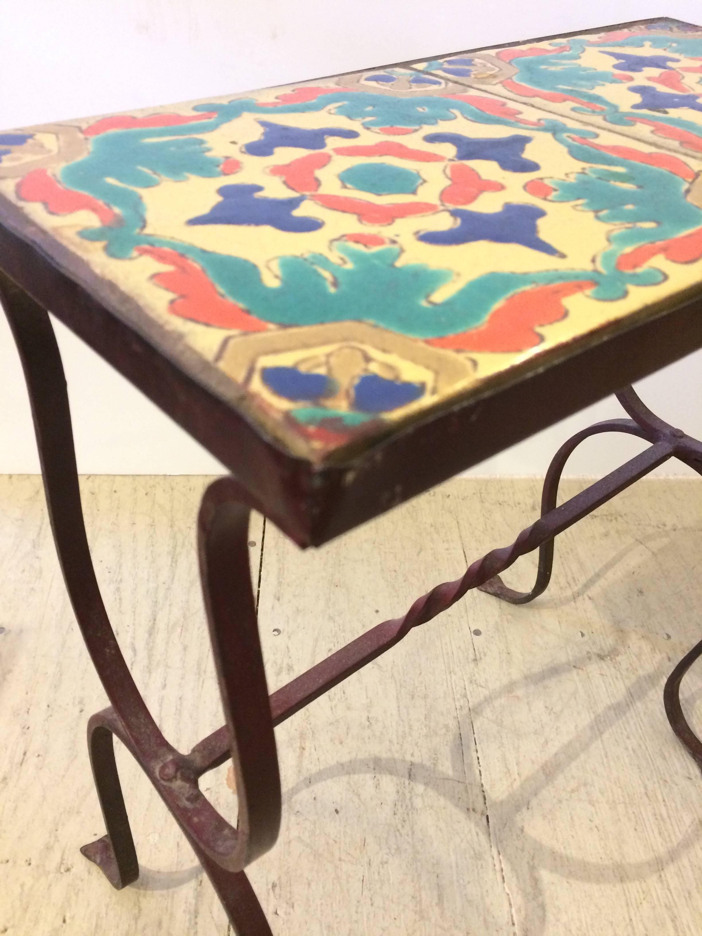 American California Arts & Crafts Iron and Tile Side or Drinks Table