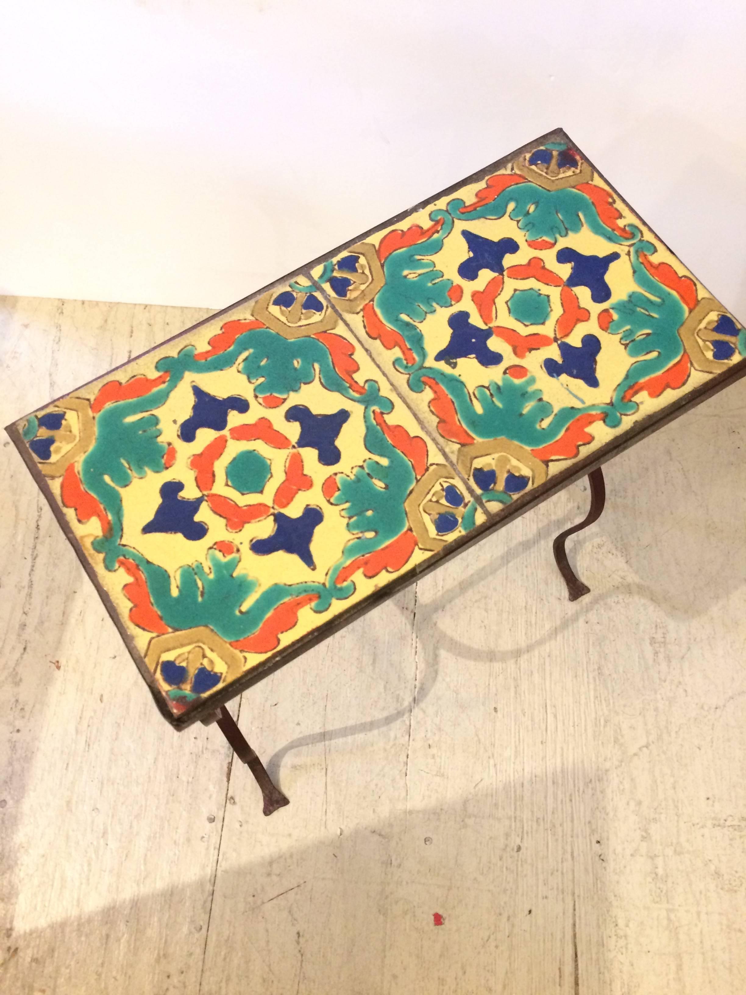 Mid-20th Century California Arts & Crafts Iron and Tile Side or Drinks Table