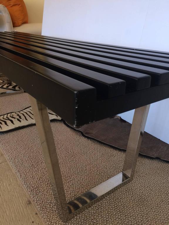 Smart Slatted MidCentury Modern Bench on Chrome Legs at 1stdibs