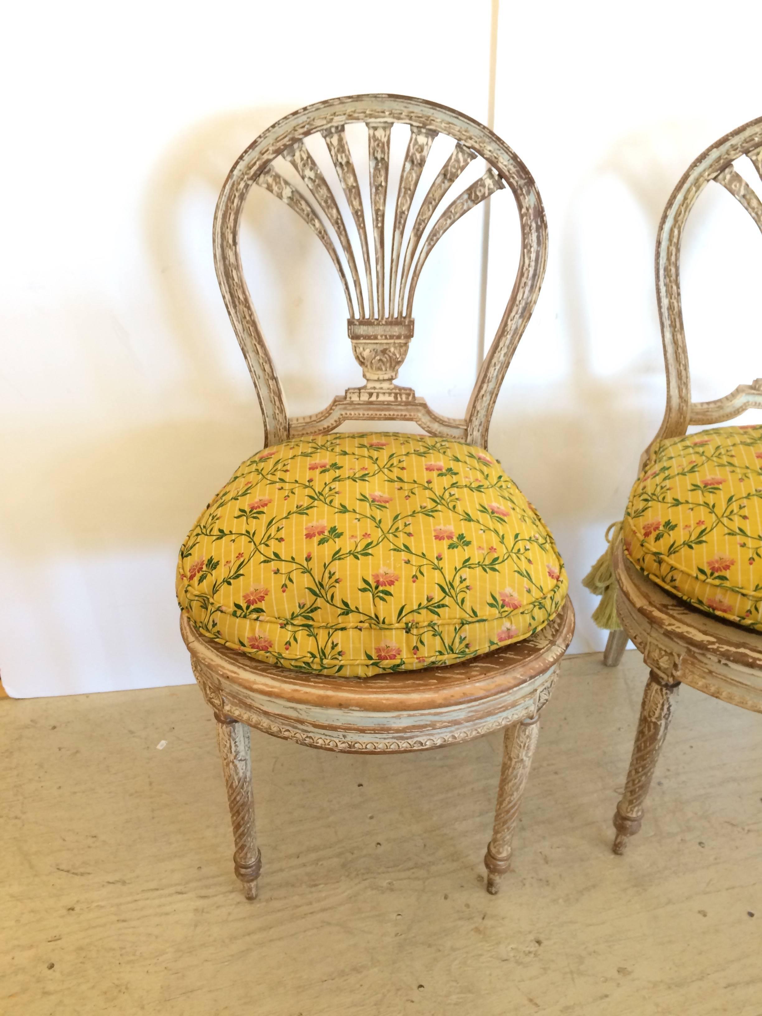 French Pair of Charming Louis XVI Style Painted Side Chairs