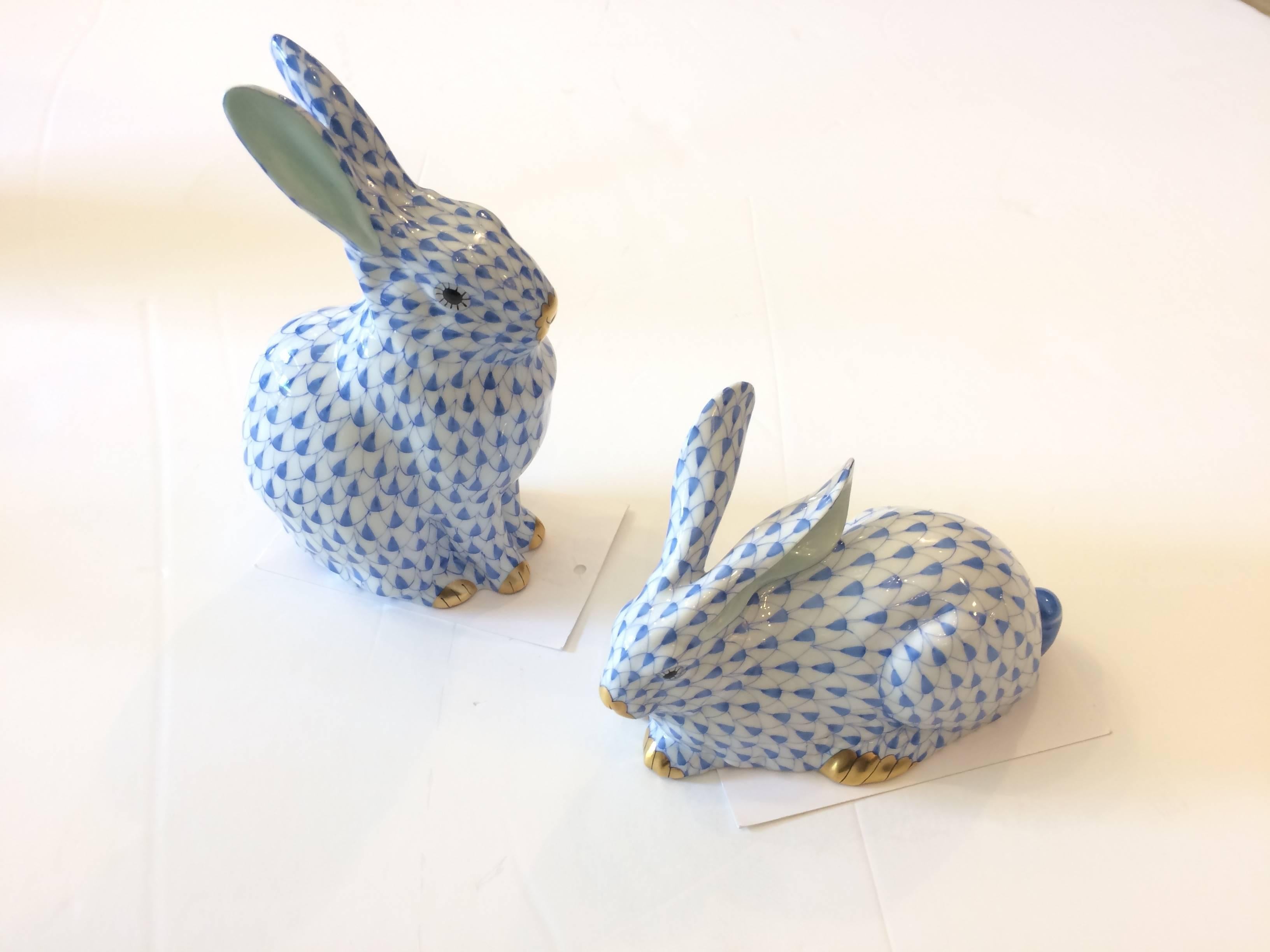 Hungarian Adorable Herend Collection of Blue and White Rabbits