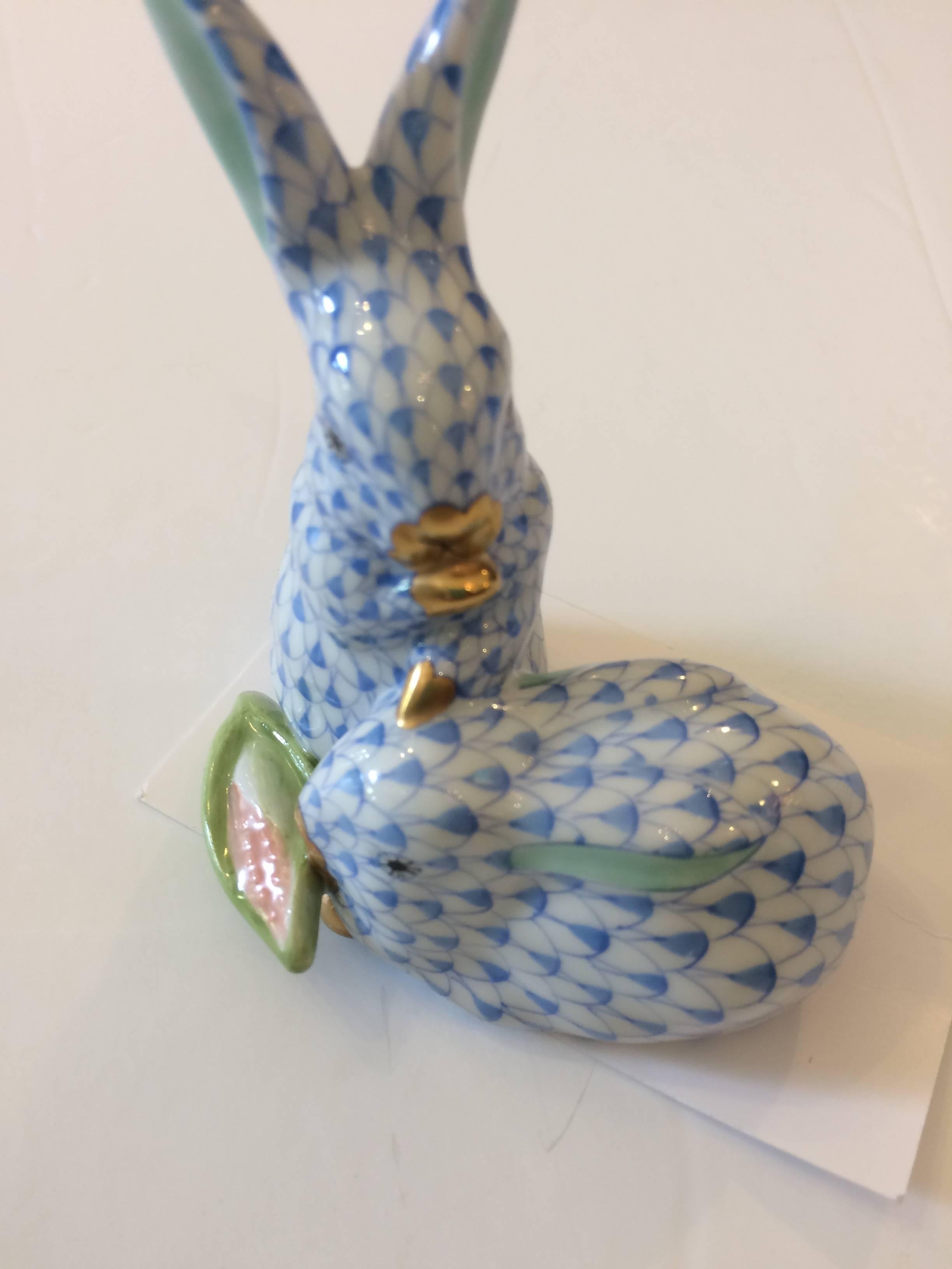 blue and white porcelain bunny