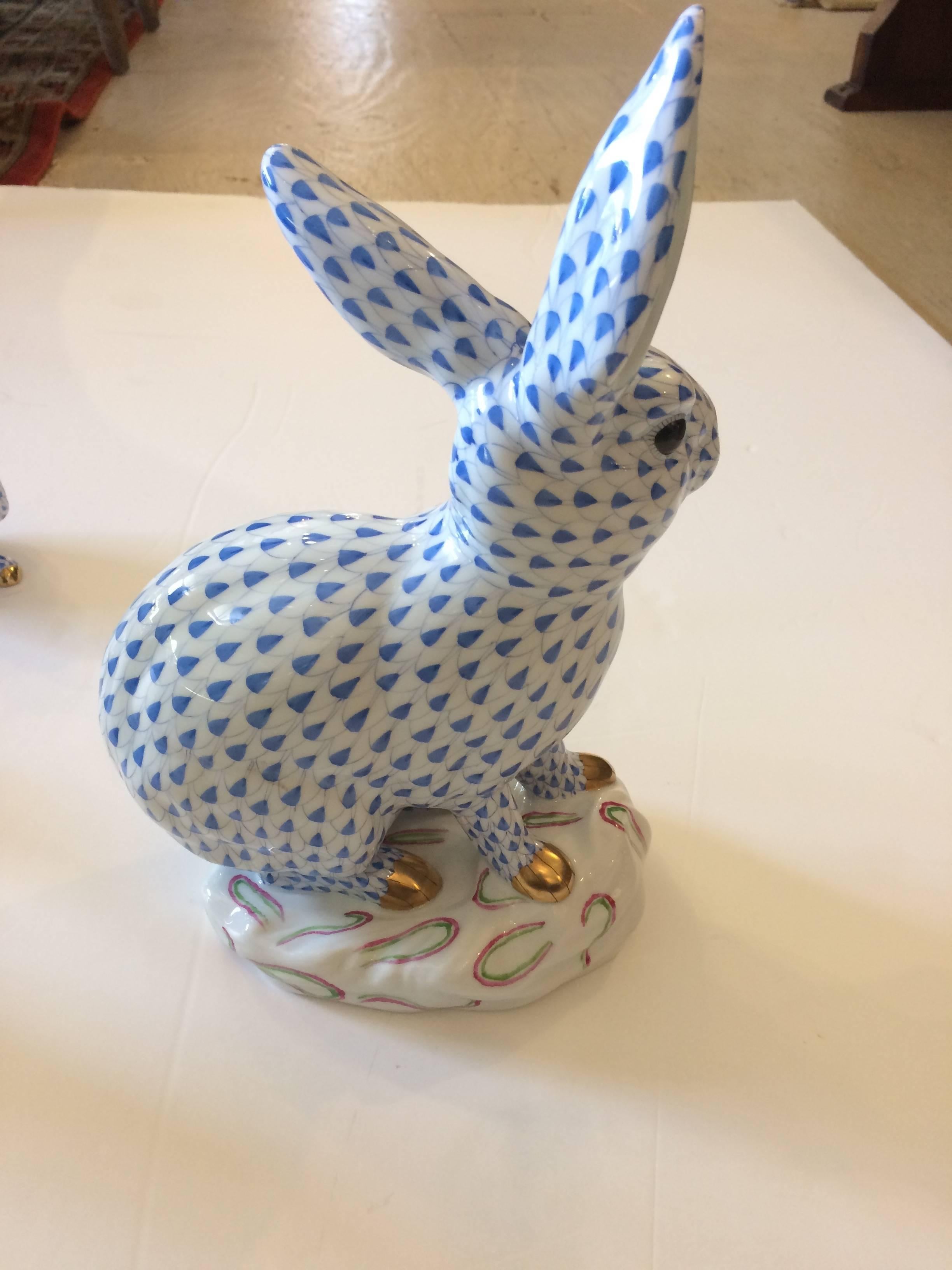 Porcelain Adorable Herend Collection of Blue and White Rabbits