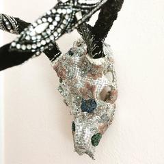 Sparkly Gem of a Skull Sculpture in Silver Mesh