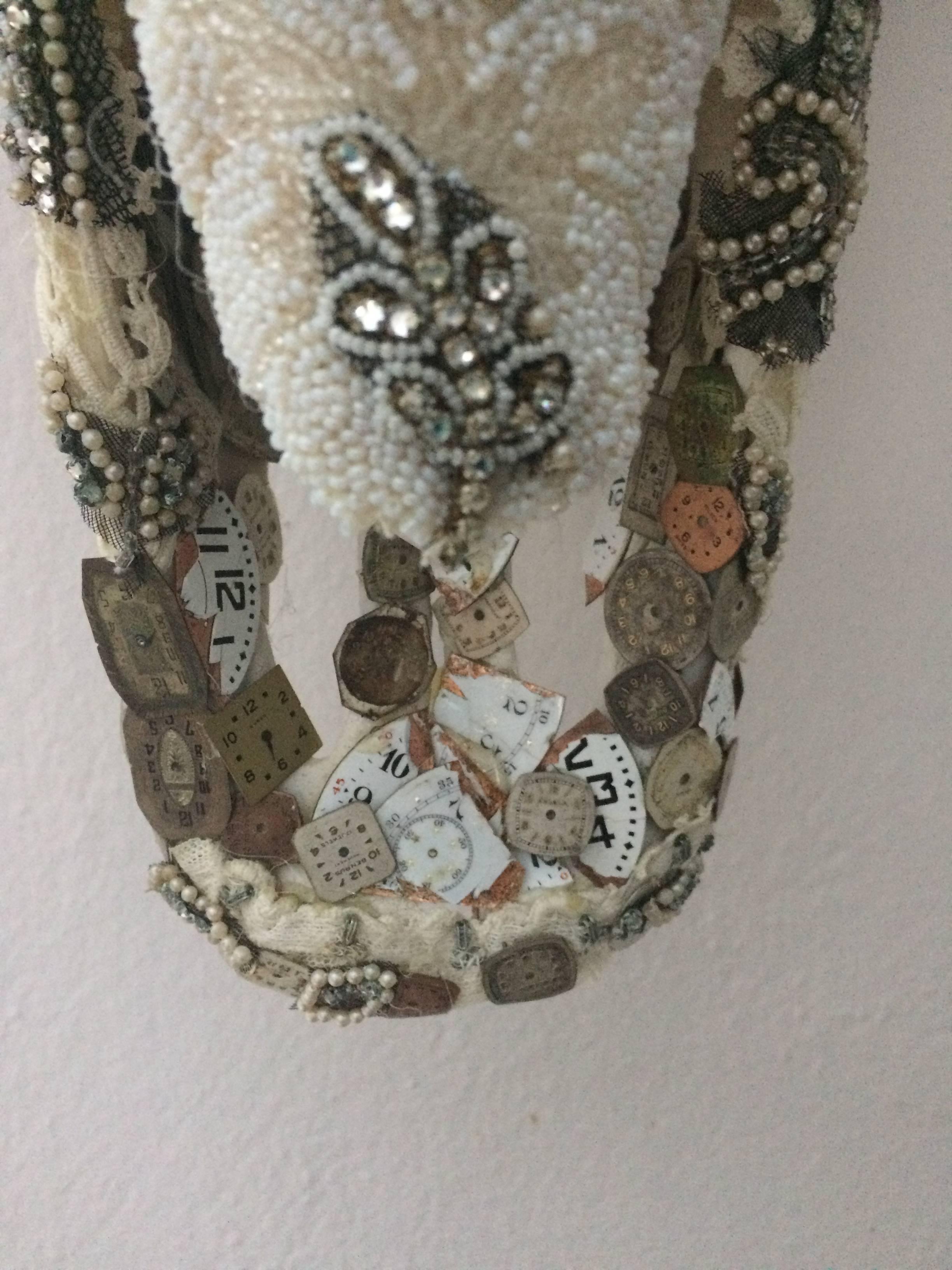 Contemporary Intricate and Thoughtful Large Mixed Media Skull Sculpture For Sale