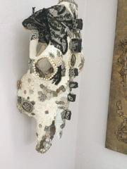 Intricate and Thoughtful Large Mixed Media Skull Sculpture