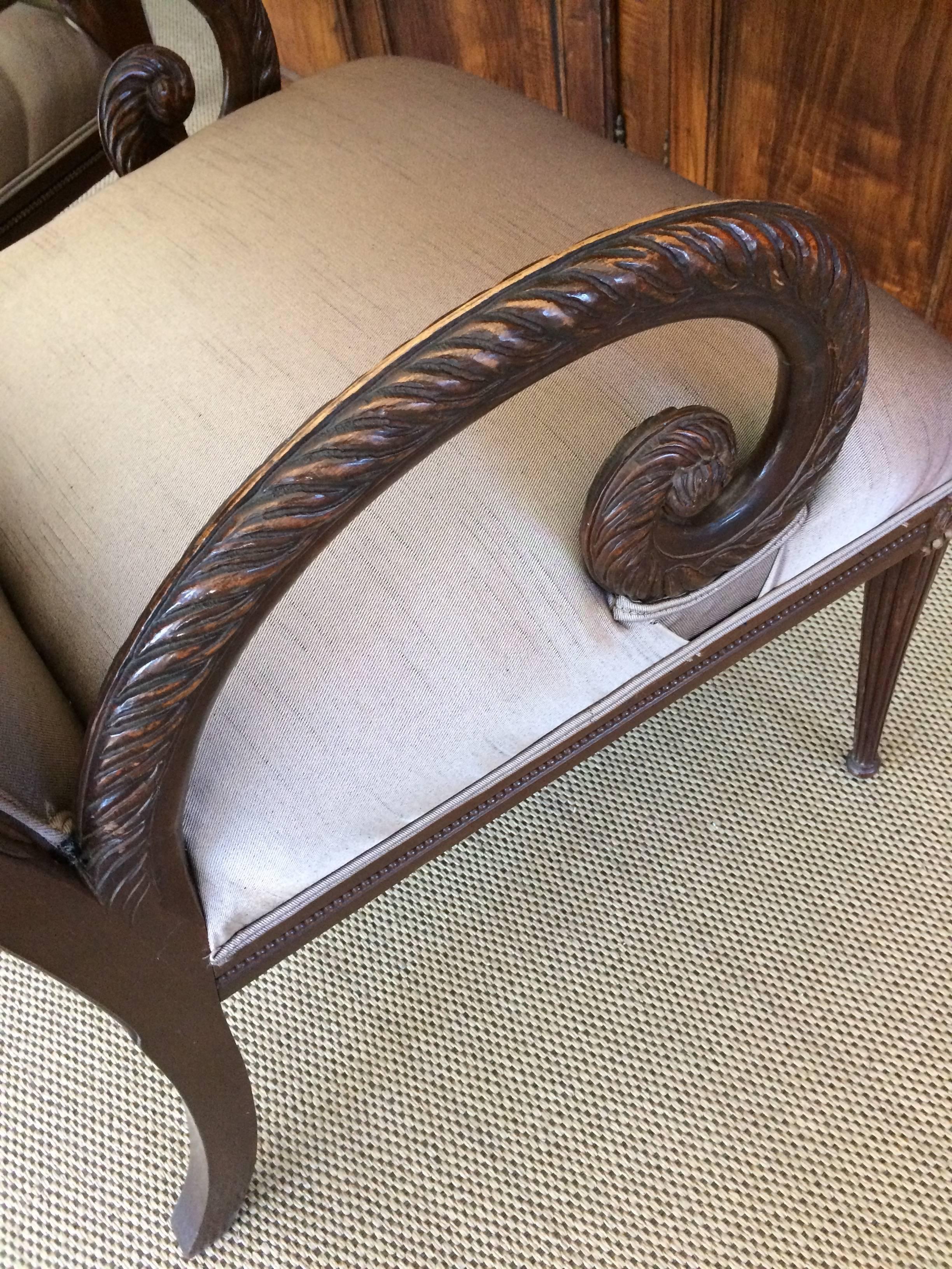 Pair of Gorgeous Carved Walnut and Upholstered Armchairs 3