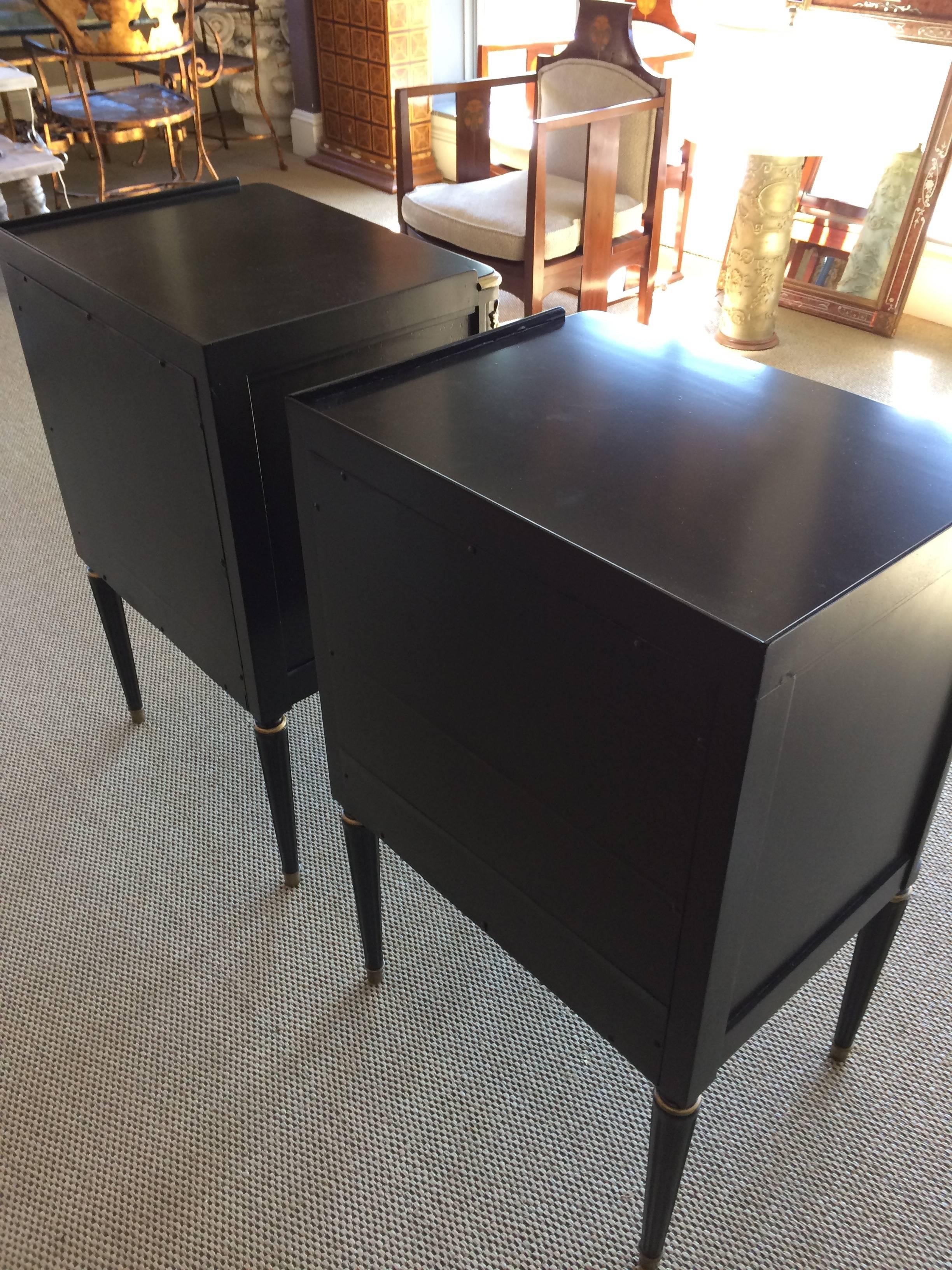 Handsome Pair of Ebonized Night Tables by John Widdicomb 4