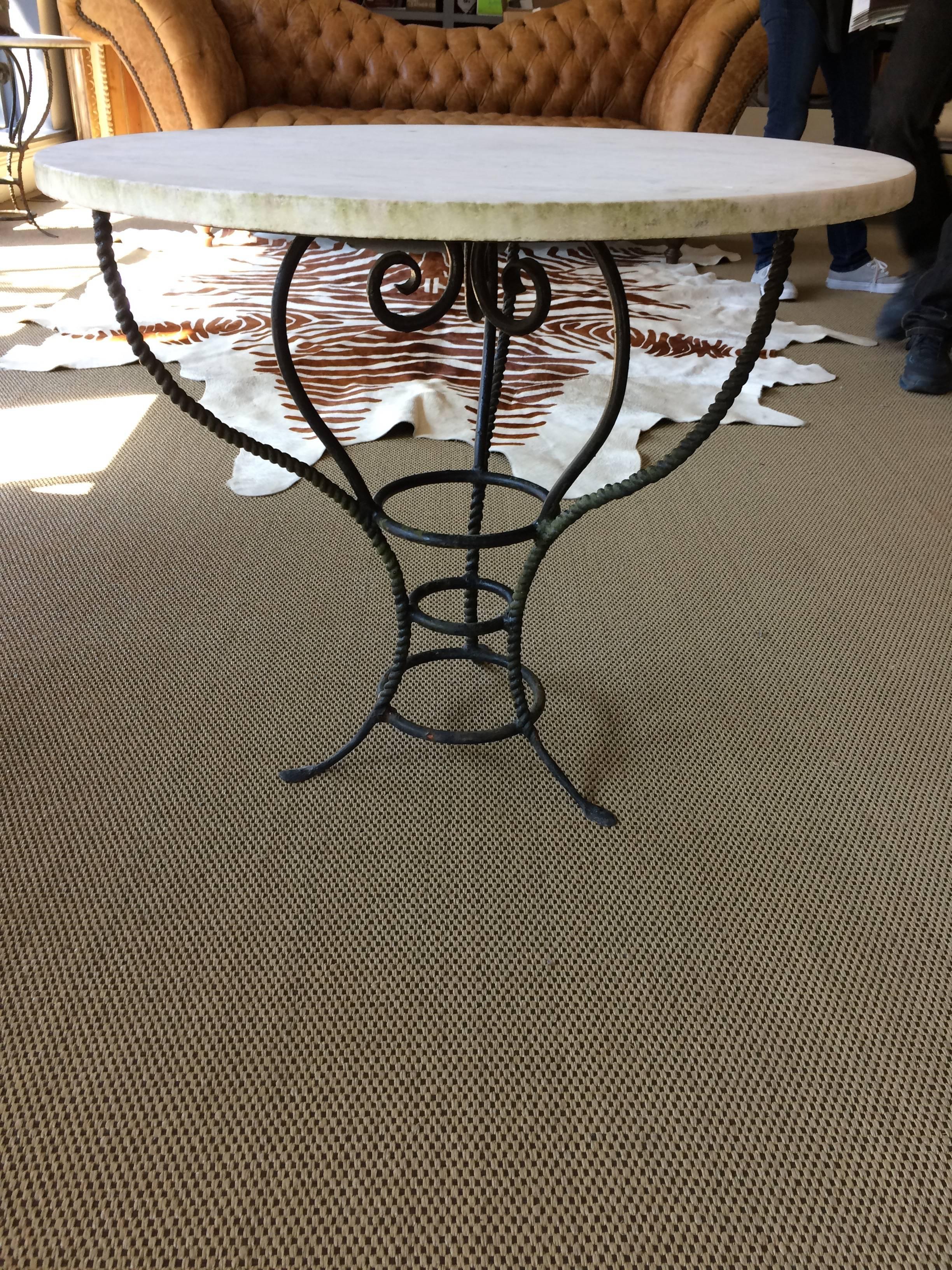 American Great Looking Pair of Iron and Marble Side Tables