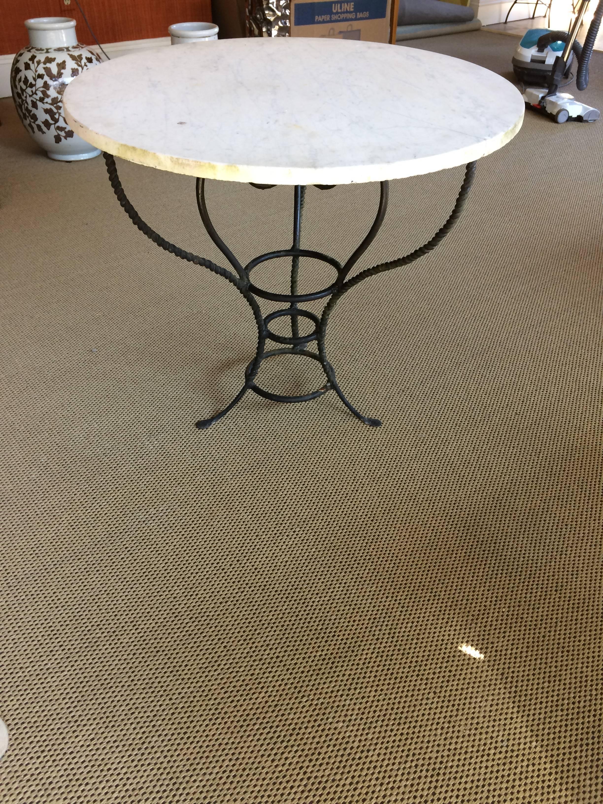 Wrought Iron Great Looking Pair of Iron and Marble Side Tables