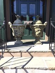 Large Pair of Neoclassical French Style Ornate Garden Sculpture Urns