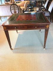 Gorgeous Inlaid and Tooled Leather Game Table