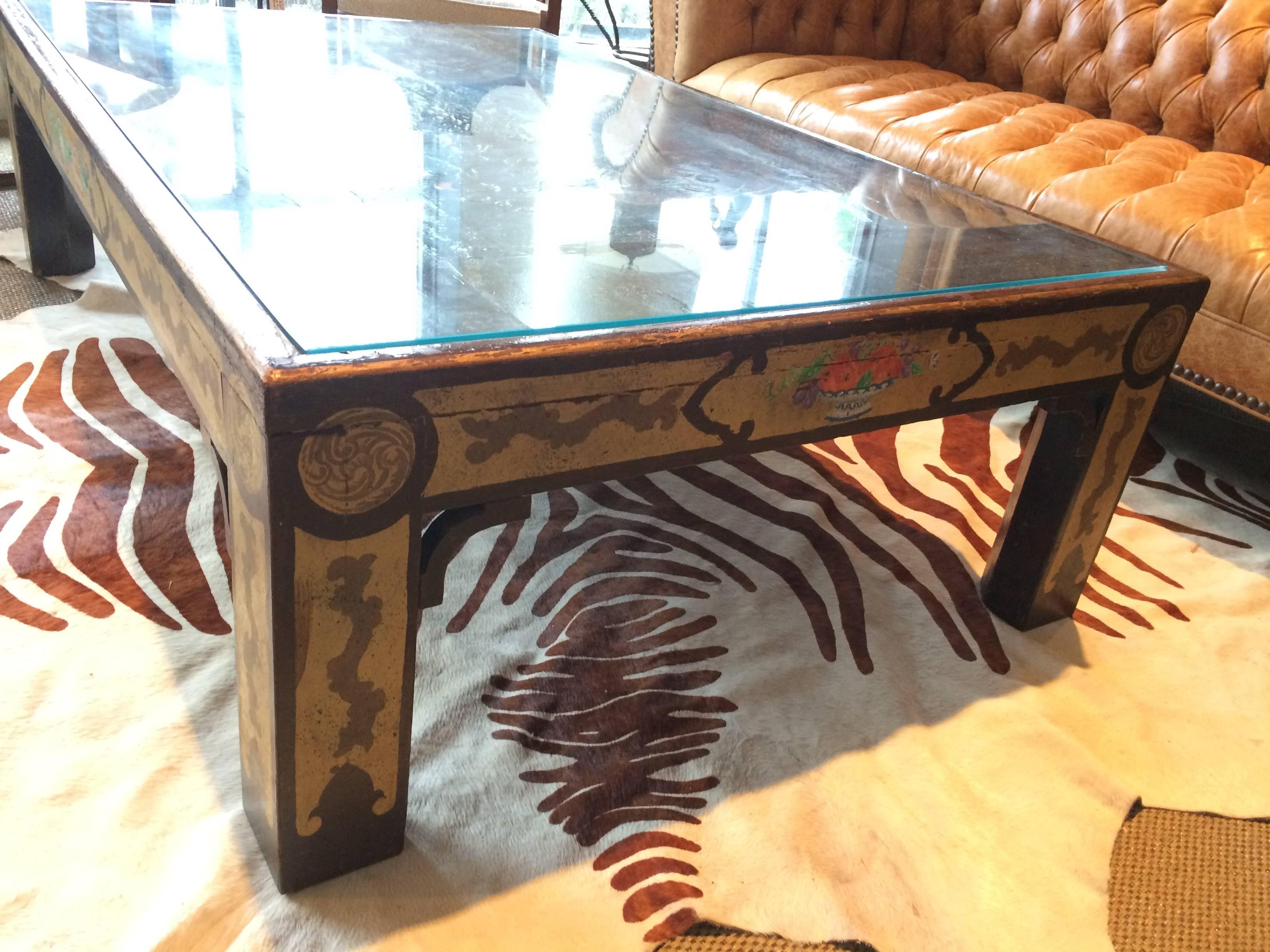 Chinese Impressive Polychrome Decorated Chinoiserie Style Monumental Coffee Table