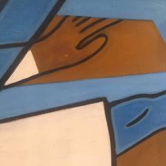 Powerful Abstract Painting in Black, White, Blue and Brown