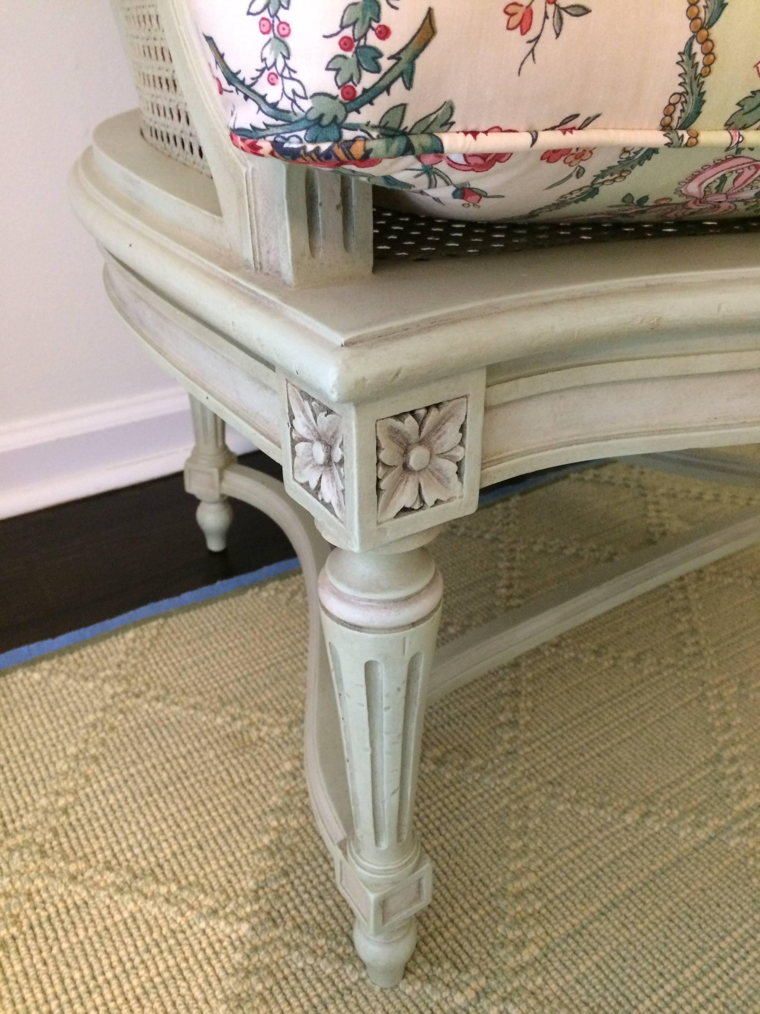 French Superlatively Pretty Louis XVI Caned and Painted Bergere Chair