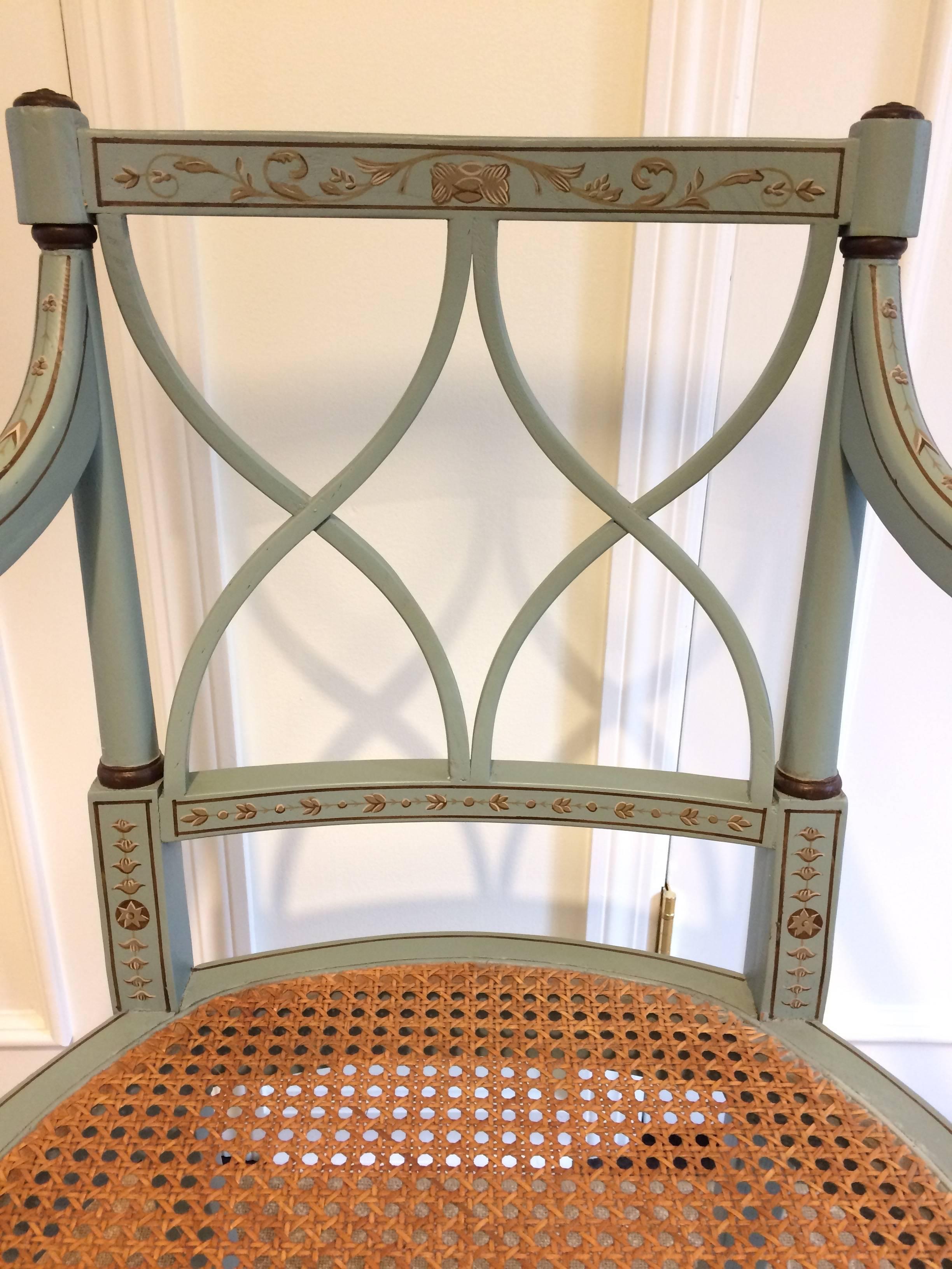 American Lovely French Style Painted and Caned Armchair