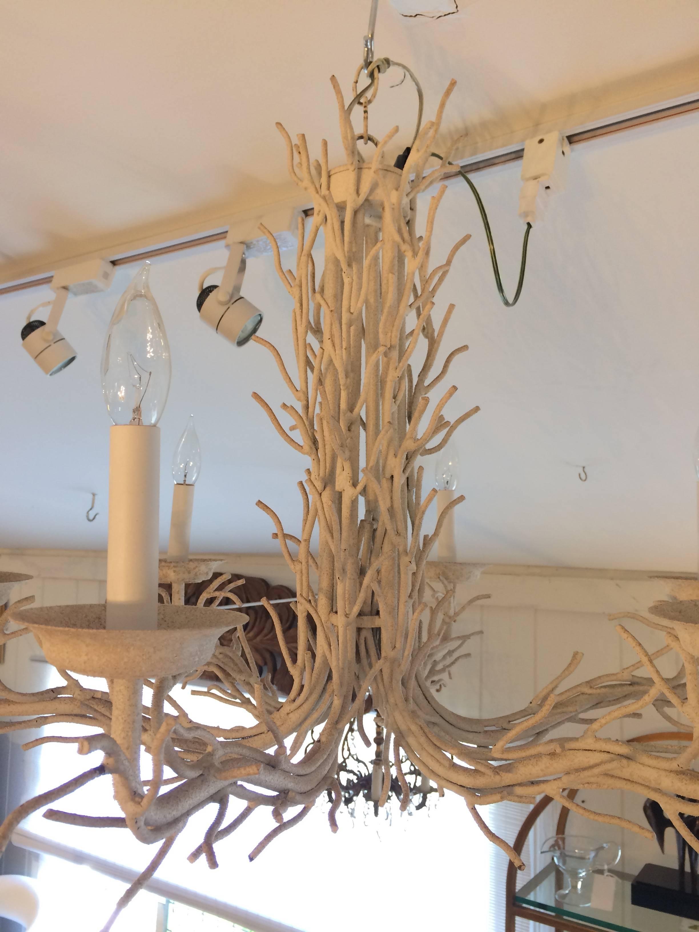 American Stunning Sculptural White Iron & Tole Coral Branch Chandelier