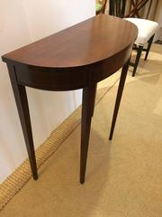 Refined Antique Mahogany and Satinwood Inlay Small Demilune Console Table