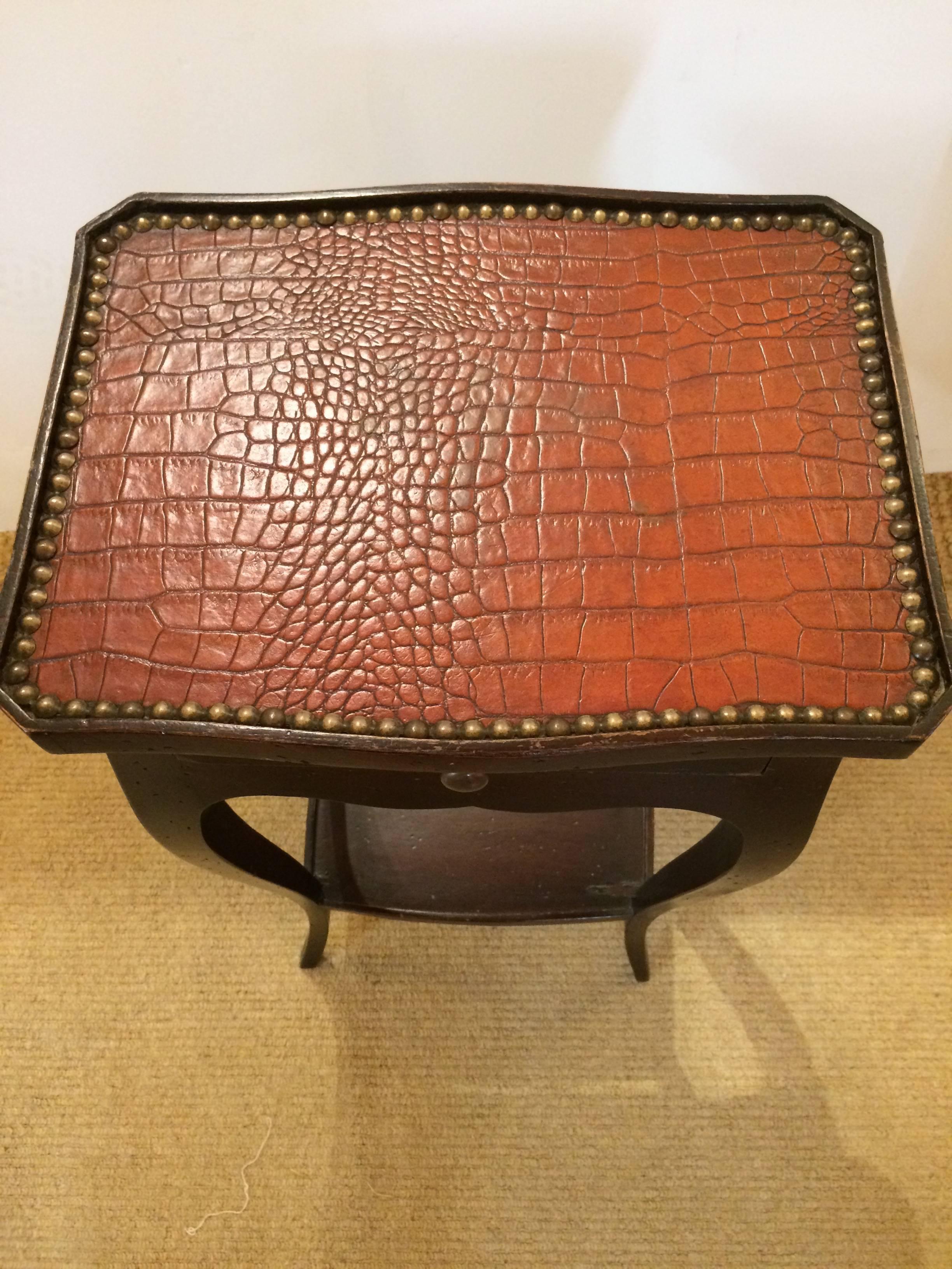 Italian Handsome Faux Alligator and Ebonized Walnut Side Table End Table