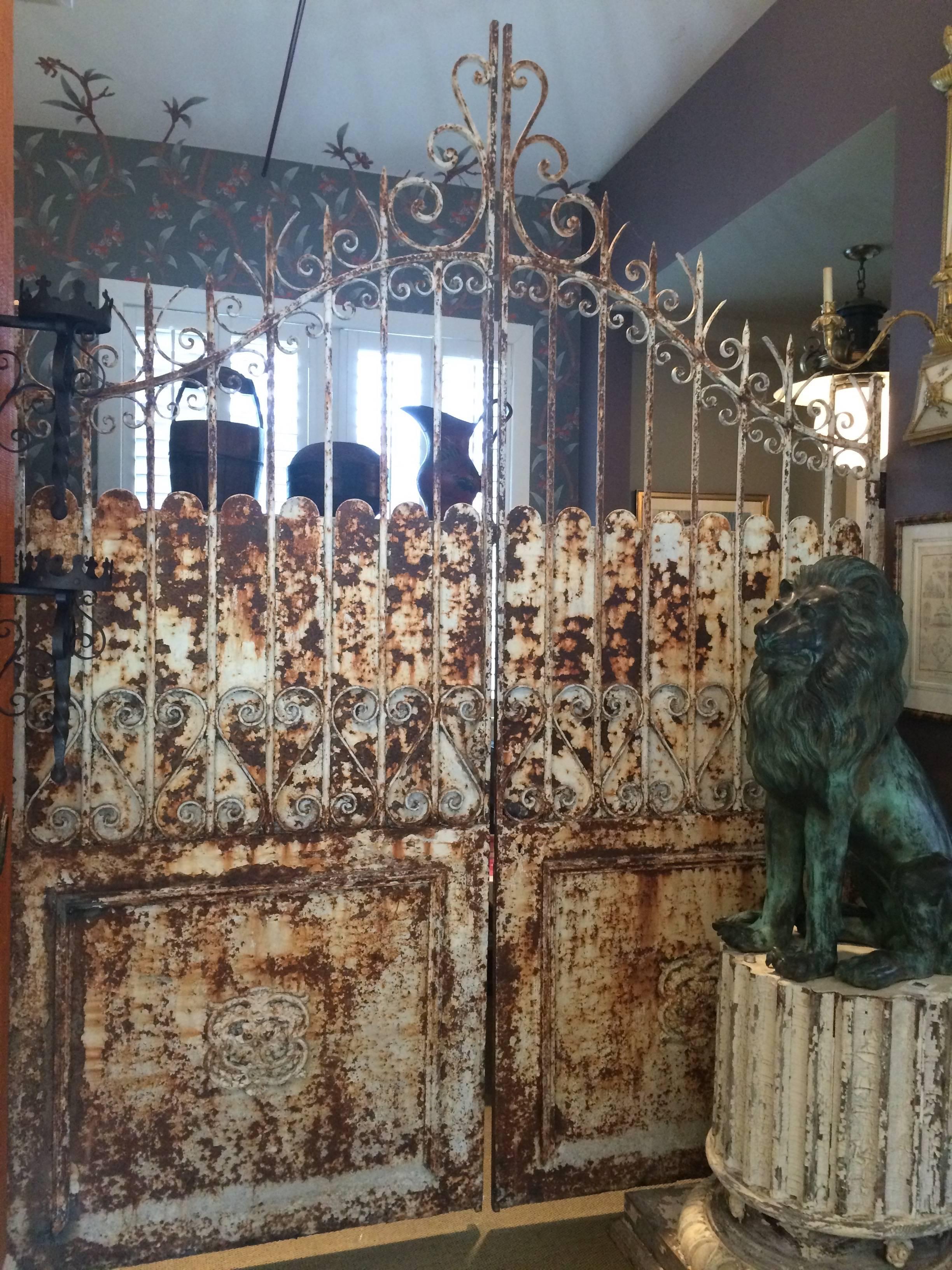 Unknown Monumental Pair of Distressed Iron Palace Garden Gates
