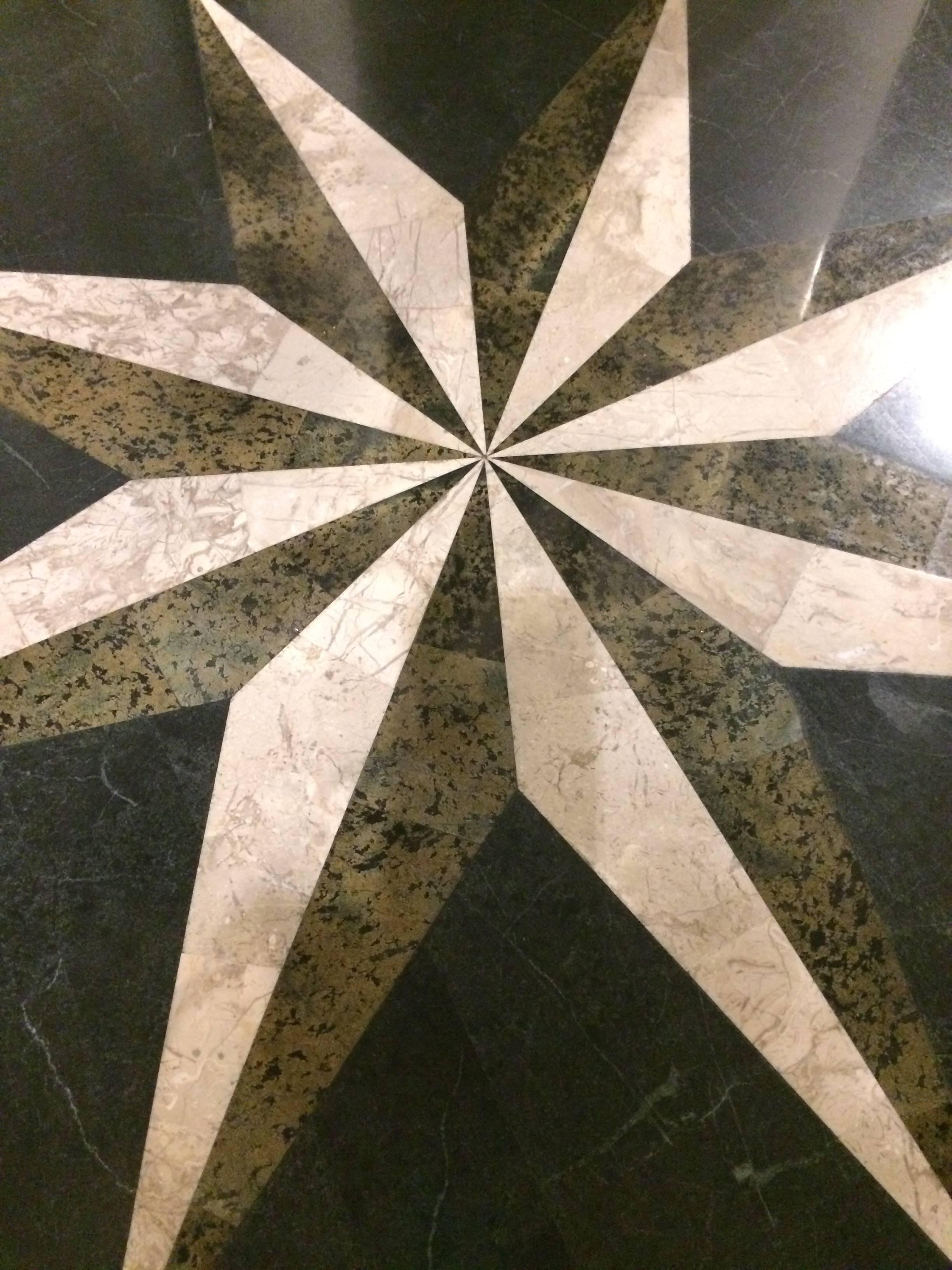 Handsome Round Center or Side Table with Decorative Star Marble Top In Excellent Condition In Hopewell, NJ