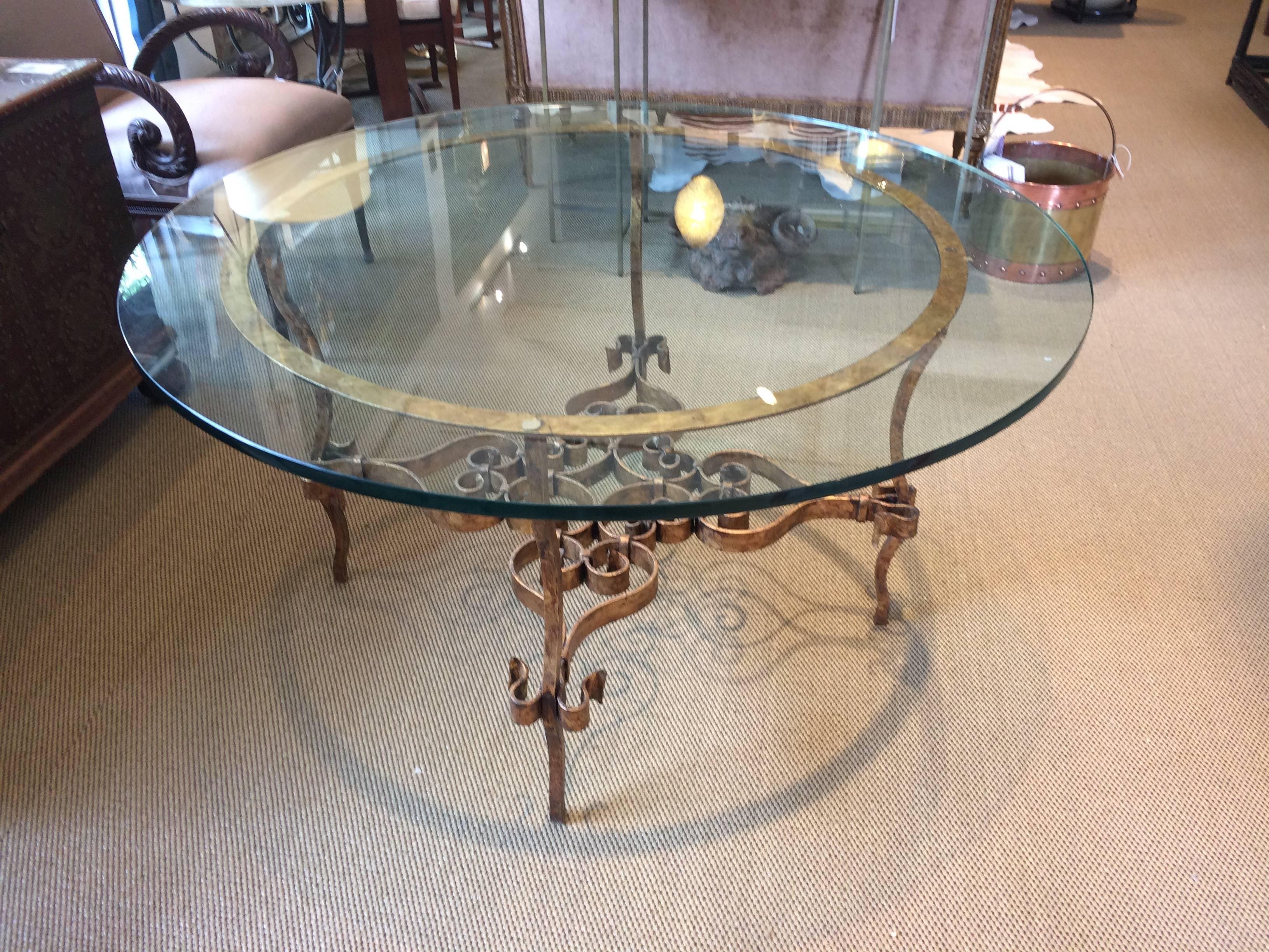 Stunning Italian Gilt Metal and Glass Round Table 1
