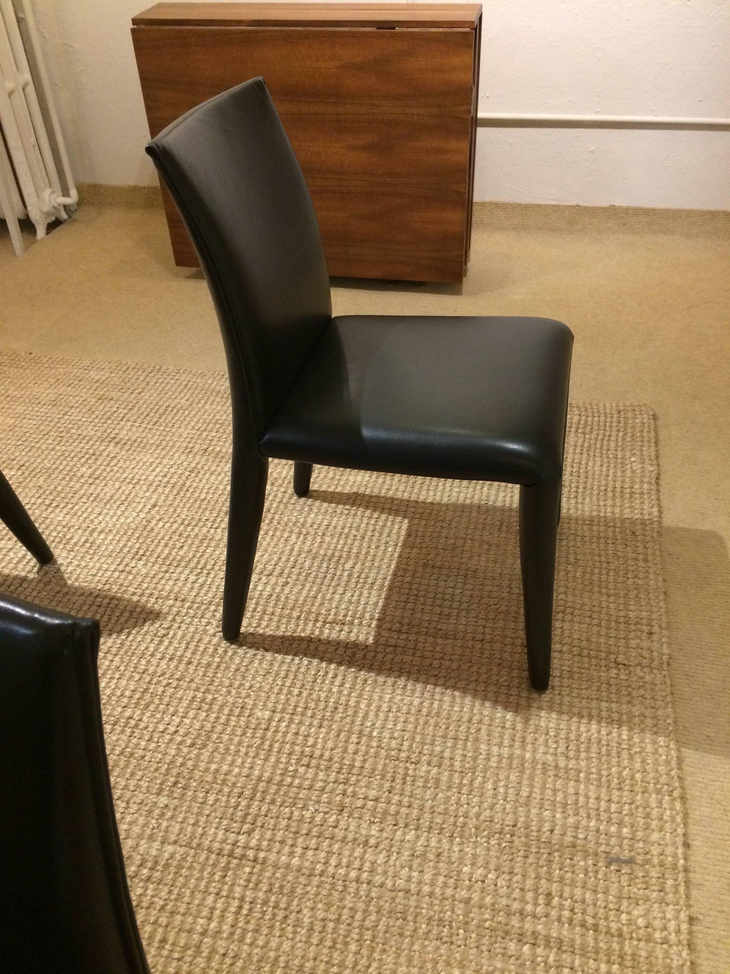 Set of Four Sexy B & B Italia Black Leather Dining Side Chairs In Excellent Condition In Hopewell, NJ