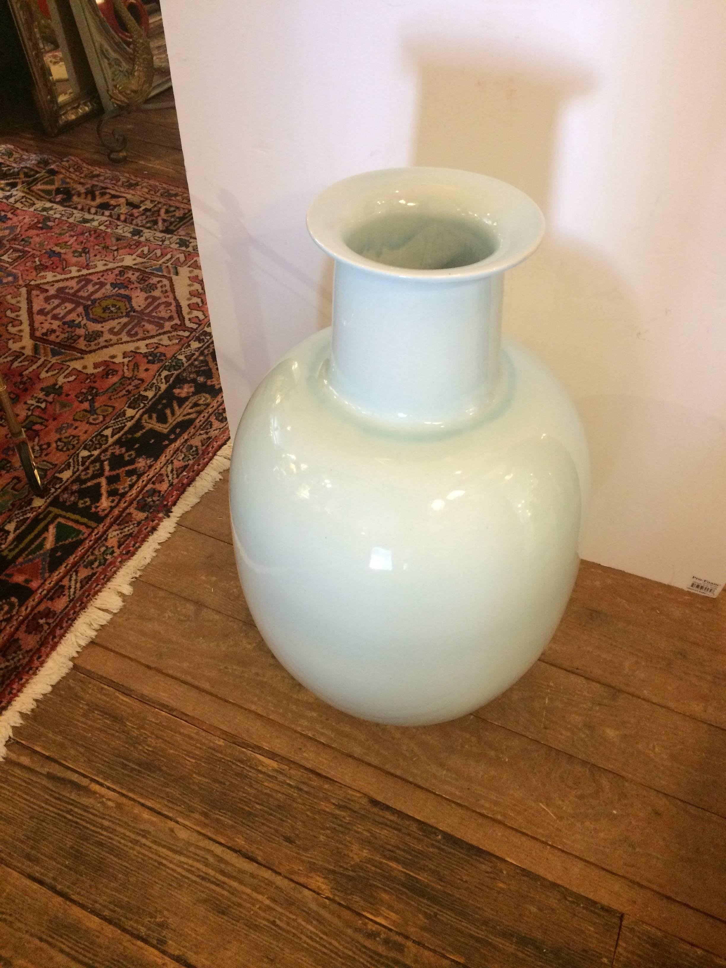 American Huge Gorgeous Porcelain Celadon Vessel Vase