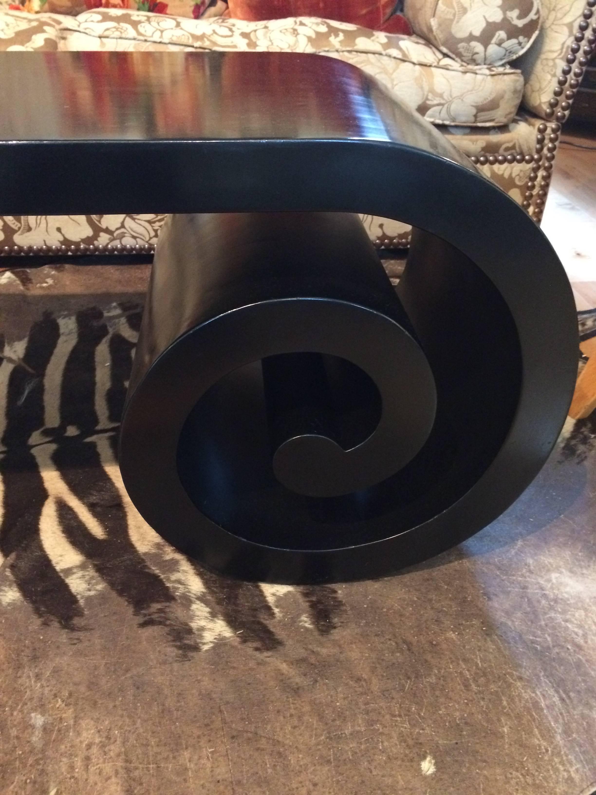 American Very Chic Black Scroll Motife Mid-Century Modern Coffee Table
