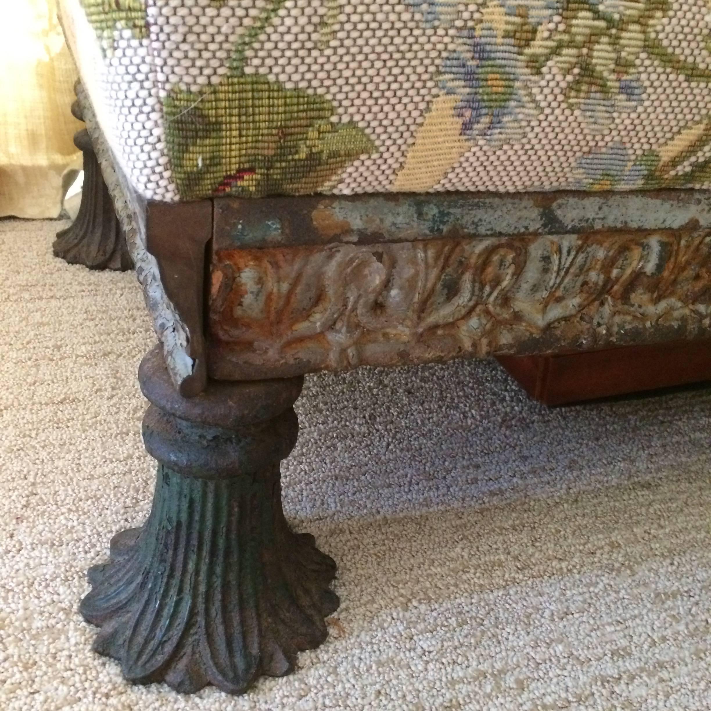 Scrumptious Custom Bench or Coffee Table with Ancient Iron Base In Excellent Condition In Hopewell, NJ