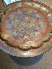 Stunning Regency Style Side Table with Intricately Enameled Brass Top