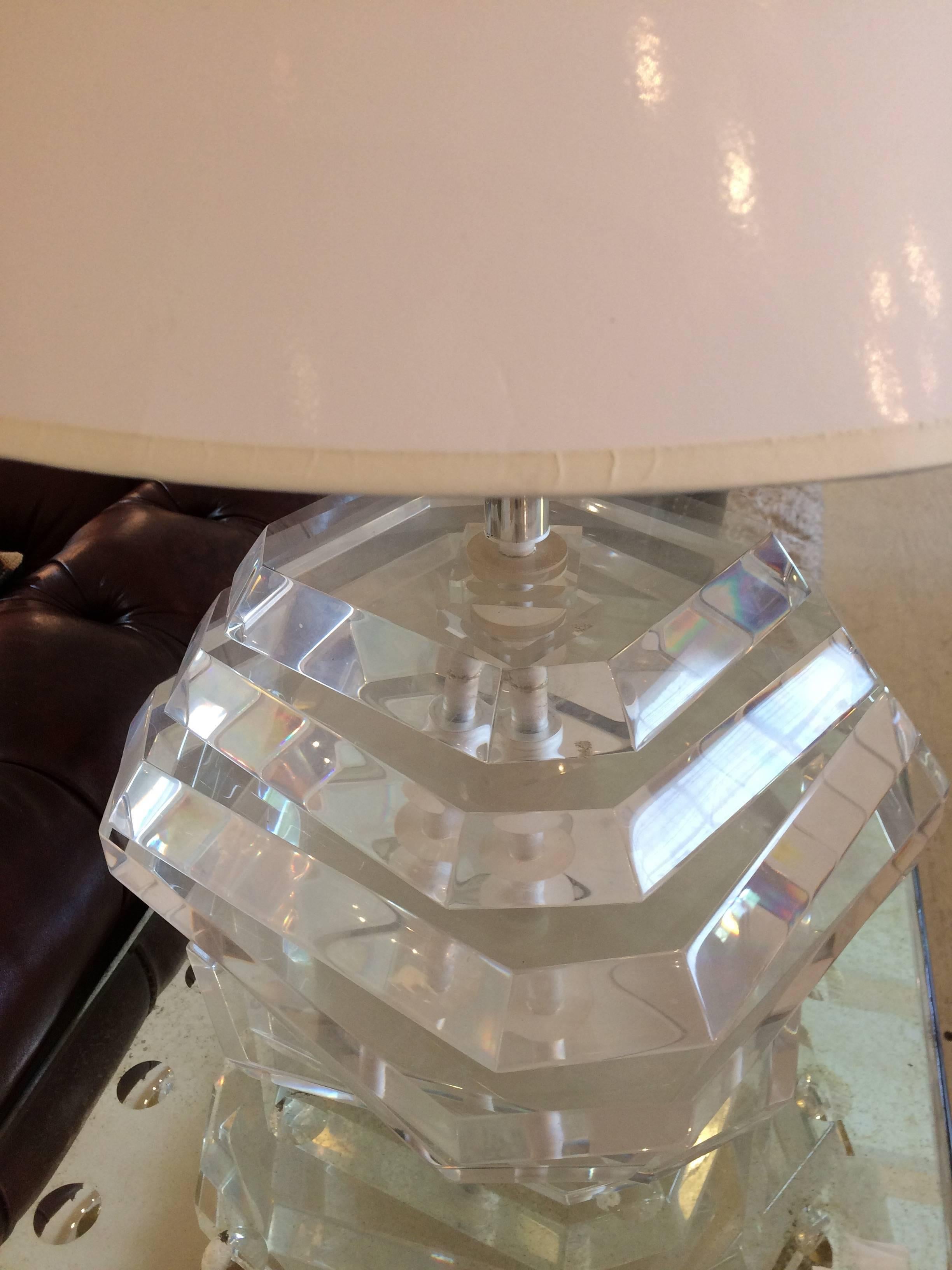 Mid-Century Modern Chunky Sculptural Lucite Table Lamp
