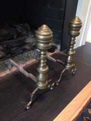Pair of Antique Brass Chippendale Style Andirons