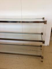 Glamorous French Three-Tier Lucite Chrome and Brass Console