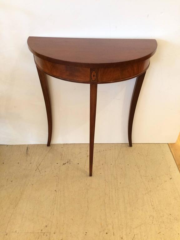 Lovely Small Mahogany and Satinwood Inlay Demilune Console Table at 1stDibs