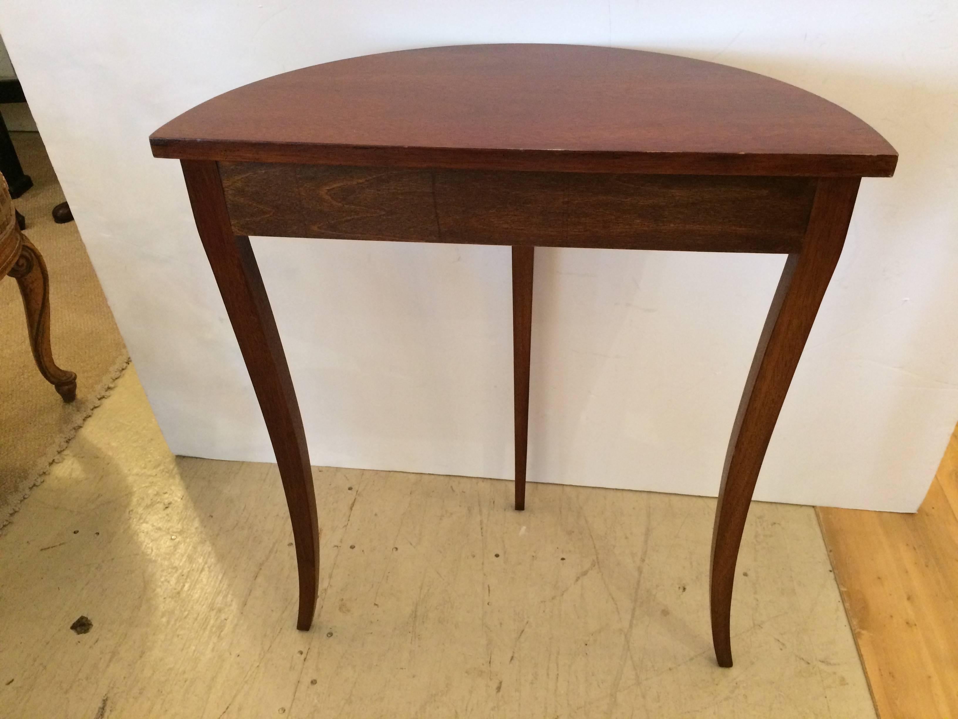 Lovely Small Mahogany and Satinwood Inlay Demilune Console Table In Excellent Condition In Hopewell, NJ