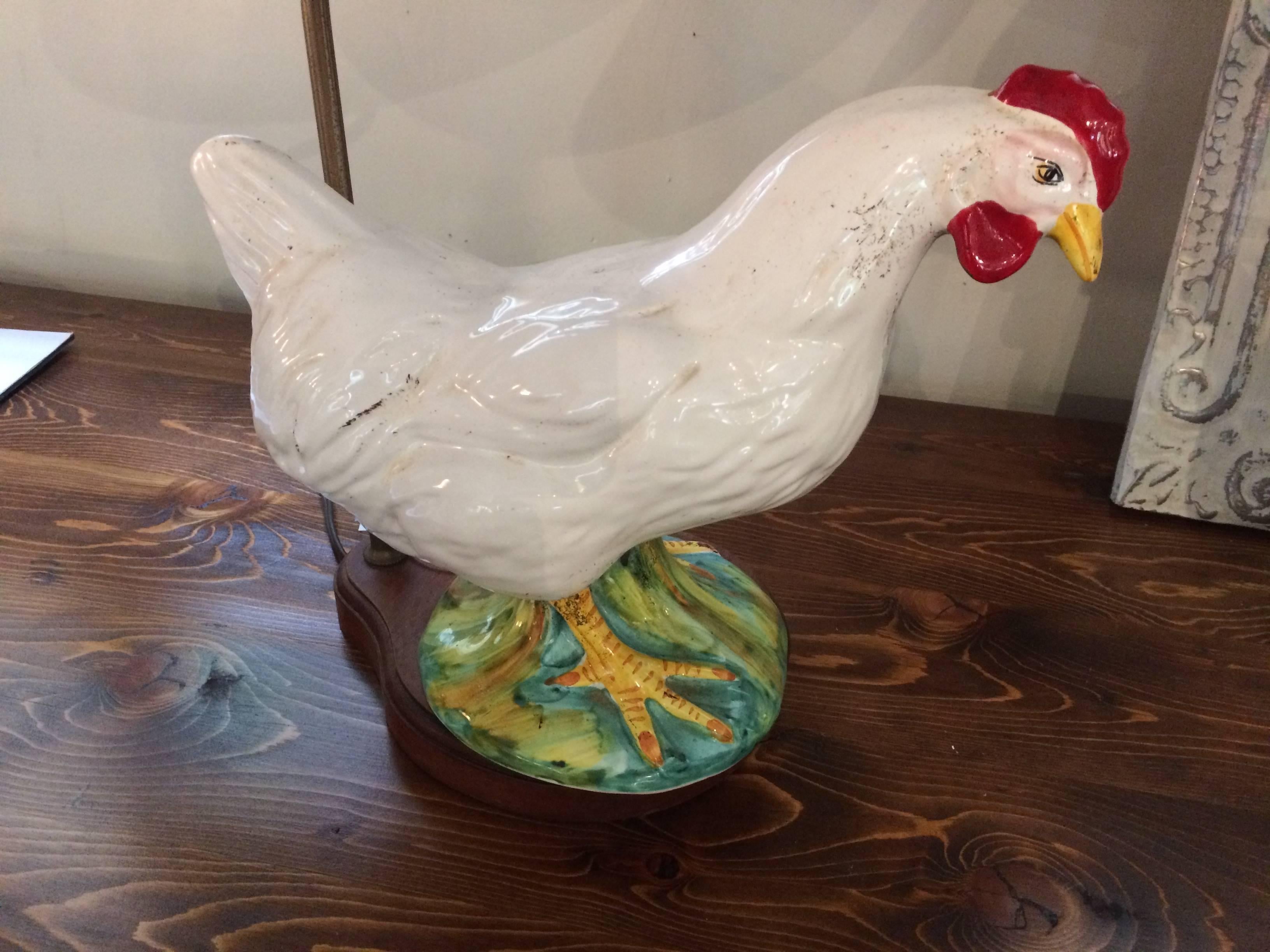 American Adorable Pair of Vintage Ceramic Rooster Lamps