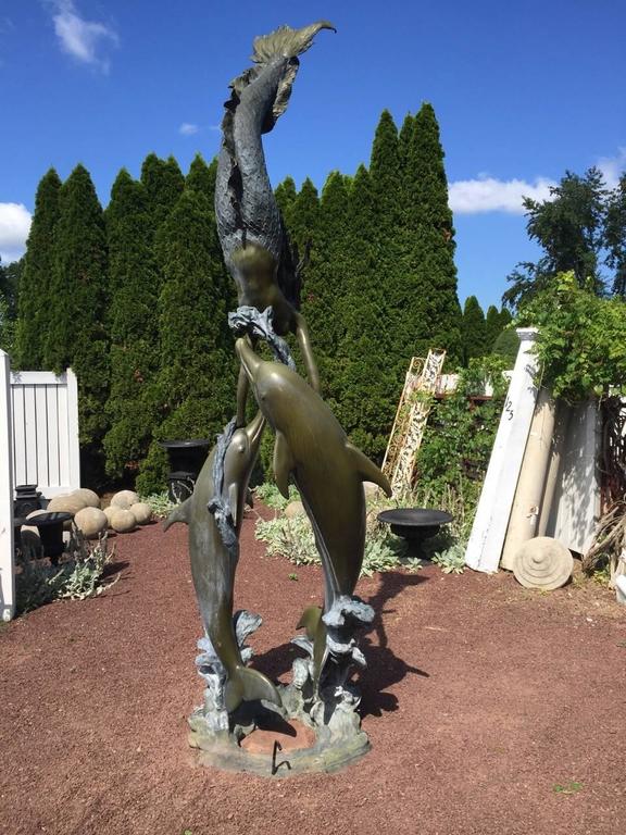 Fantastic Bronze Statue with Mermaid and Dolphins For Sale at 1stDibs