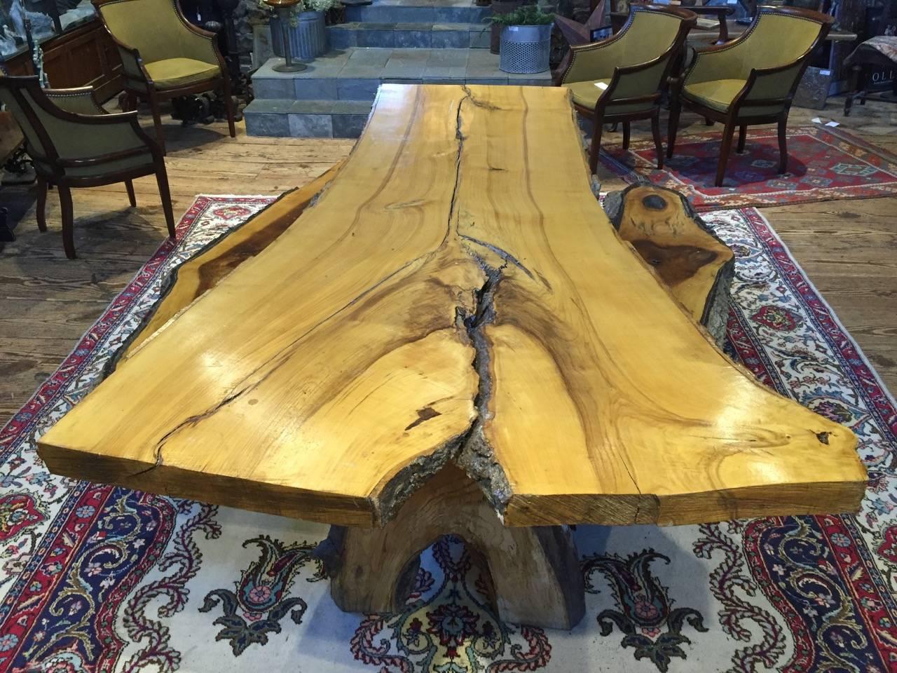 American Handmade Live Edge Dining Table and Matching Benches